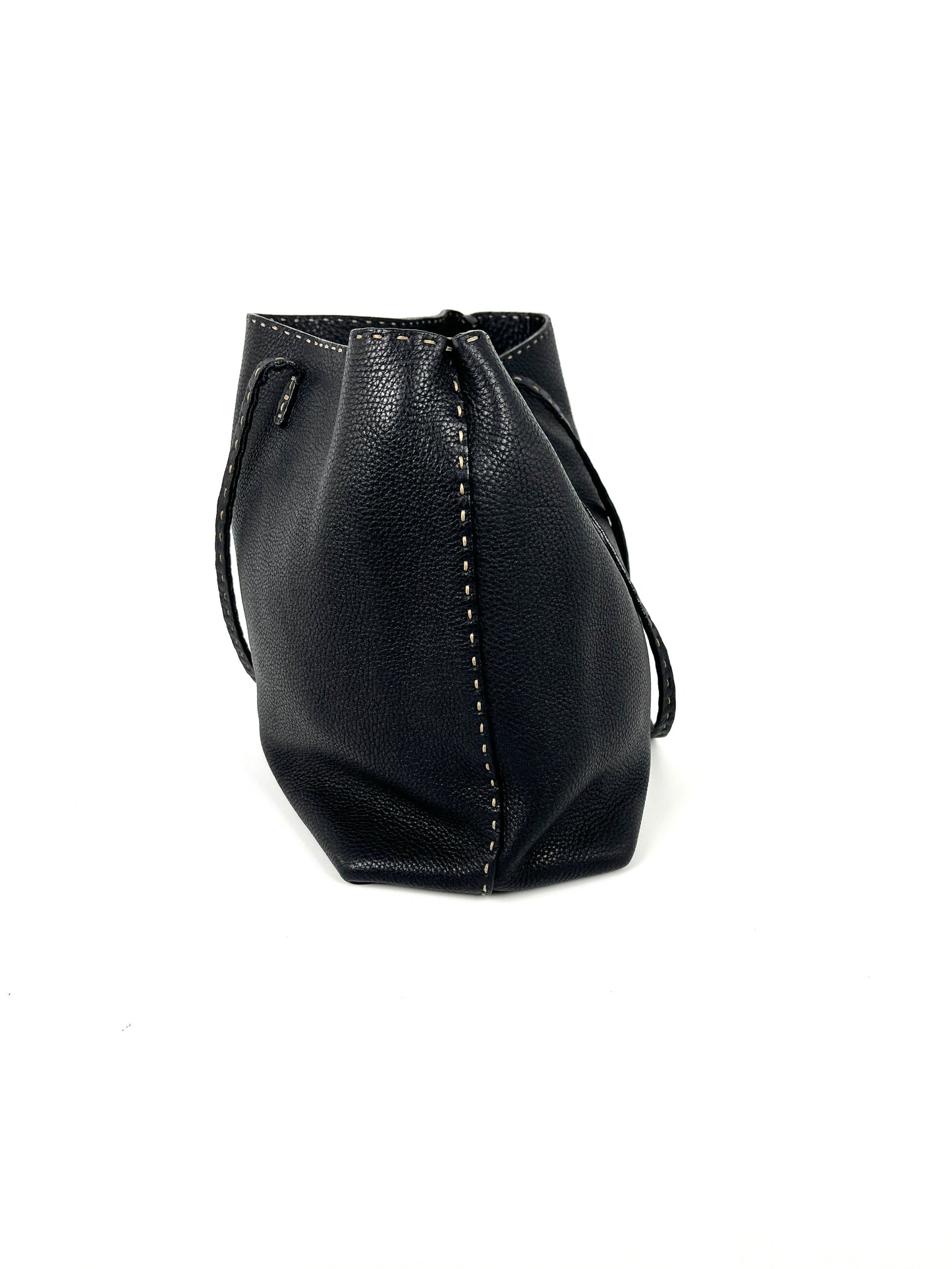 FENDI Sellier Roll Black Leather Shoulder Tote Bag