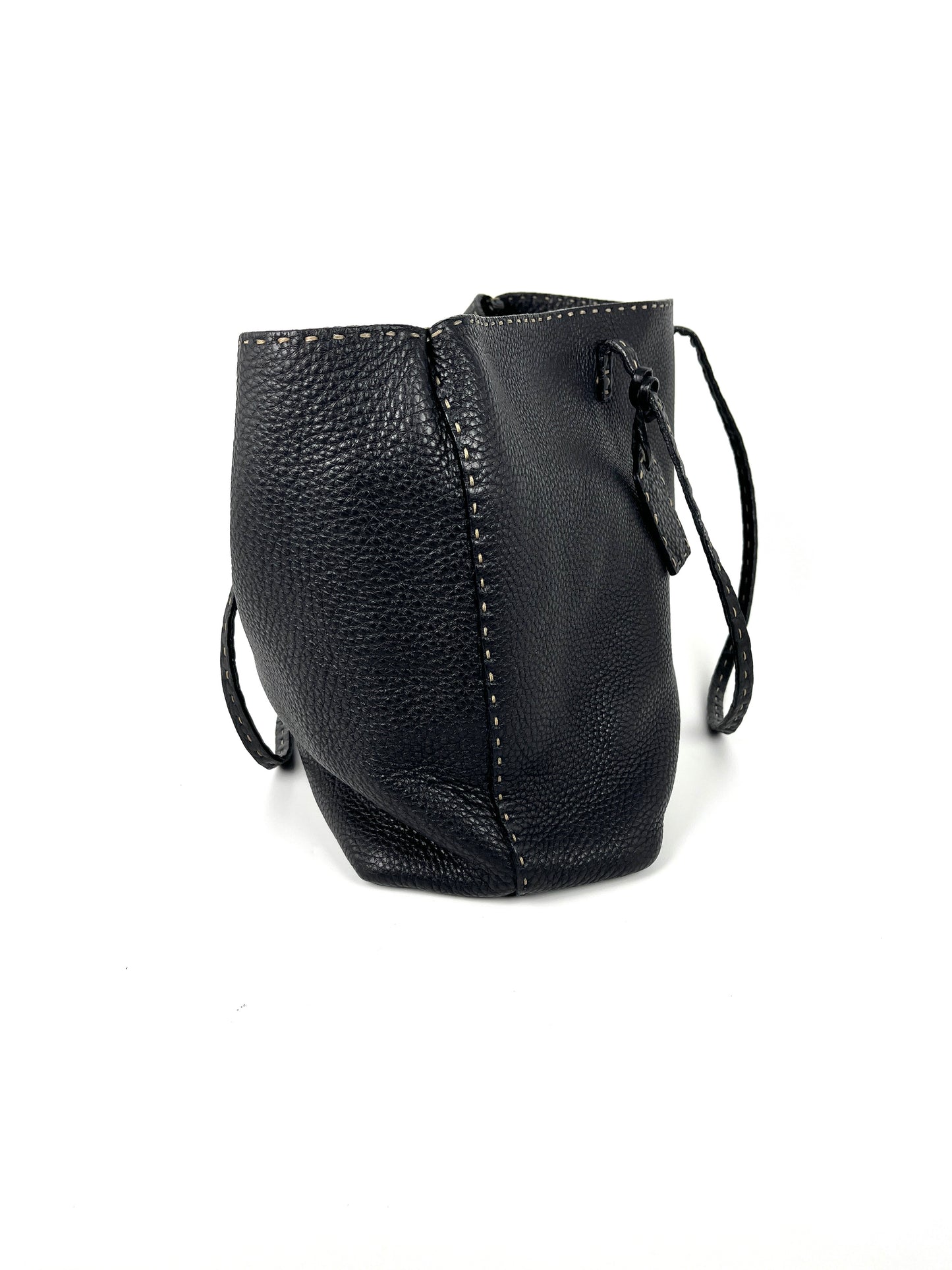 FENDI Sellier Roll Black Leather Shoulder Tote Bag