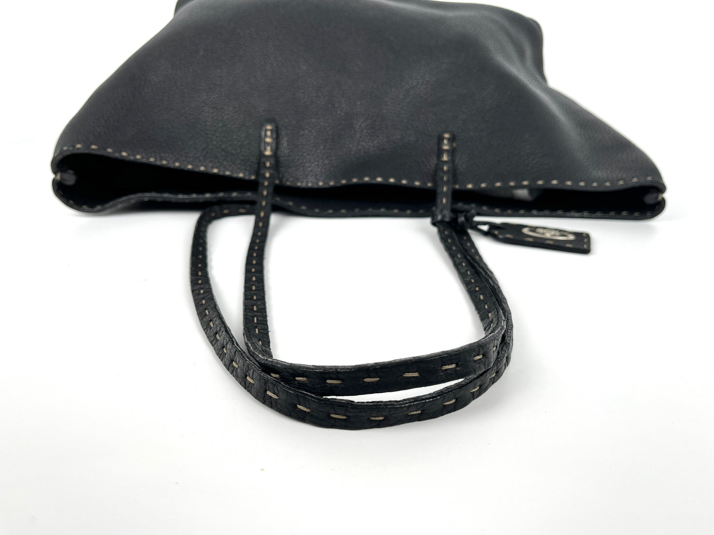 FENDI Sellier Roll Black Leather Shoulder Tote Bag