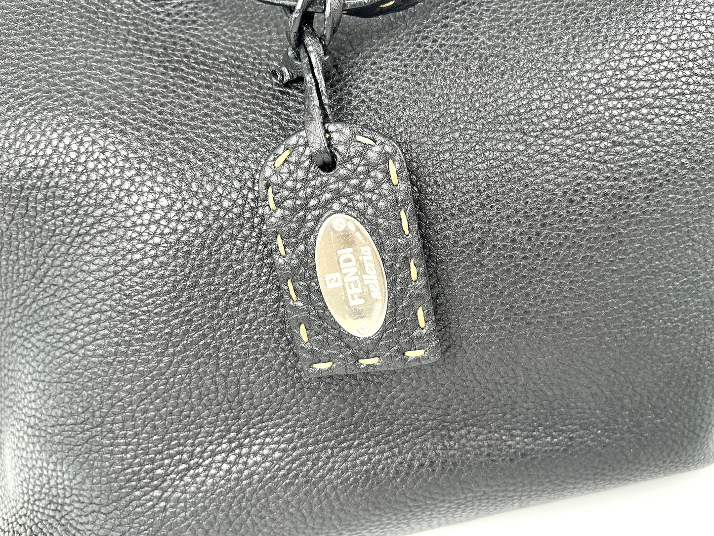 FENDI Sellier Roll Black Leather Shoulder Tote Bag