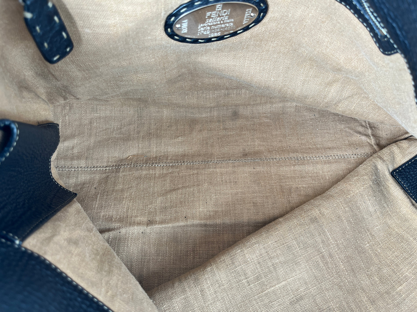 FENDI Sellier Roll Black Leather Shoulder Tote Bag