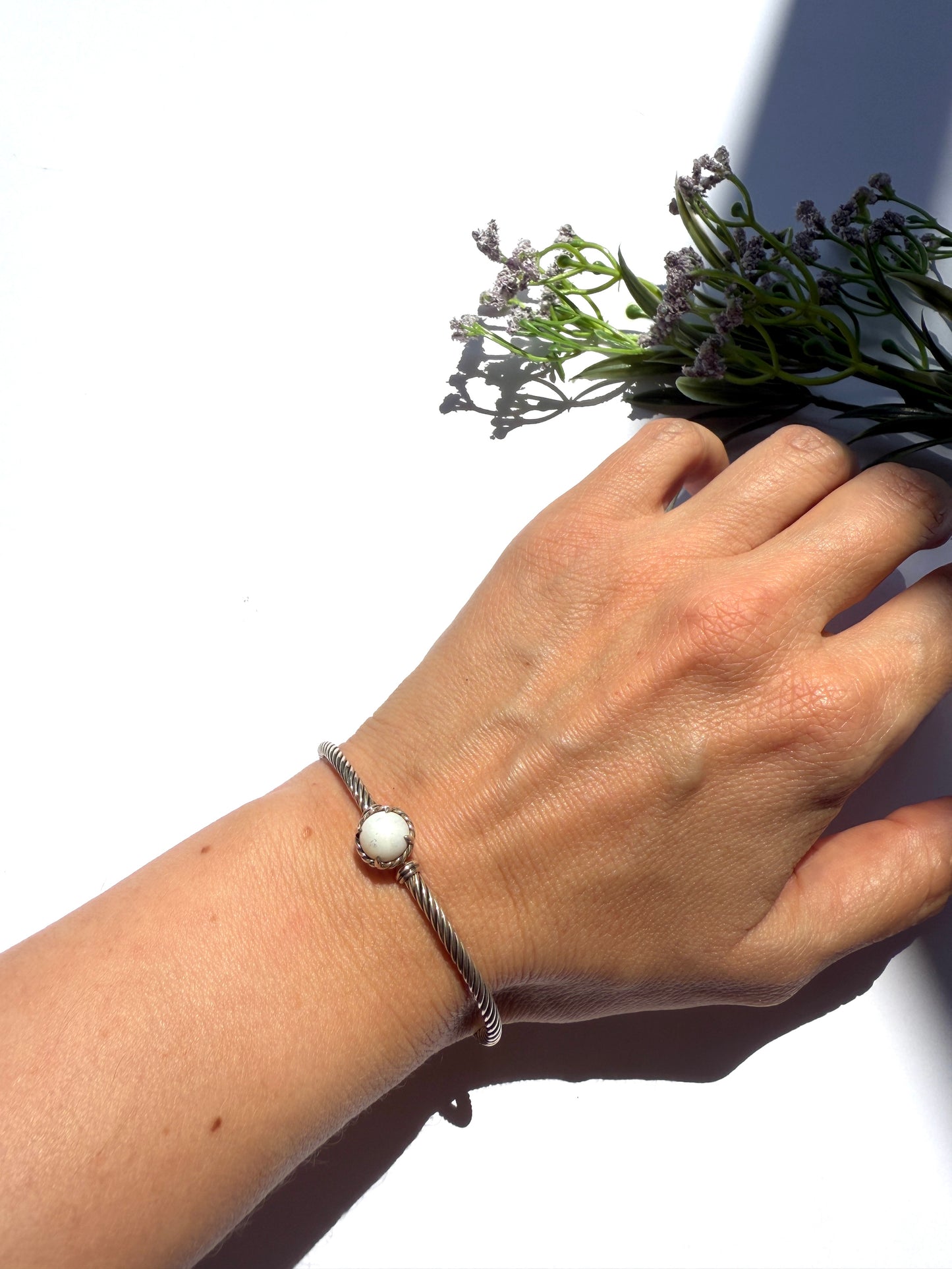 David Yurman Petite Chatelaine Chalcedony 3mm Cuff Sterling Silver Bangle Bracelet S
