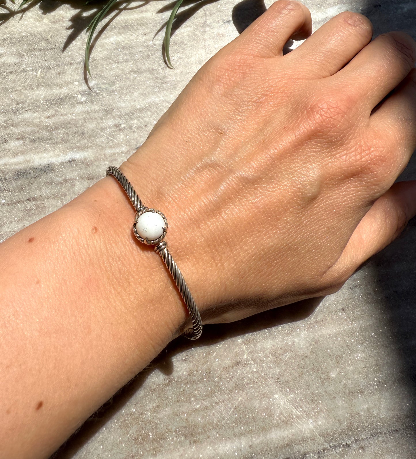 David Yurman Petite Chatelaine Chalcedony 3mm Cuff Sterling Silver Bangle Bracelet S