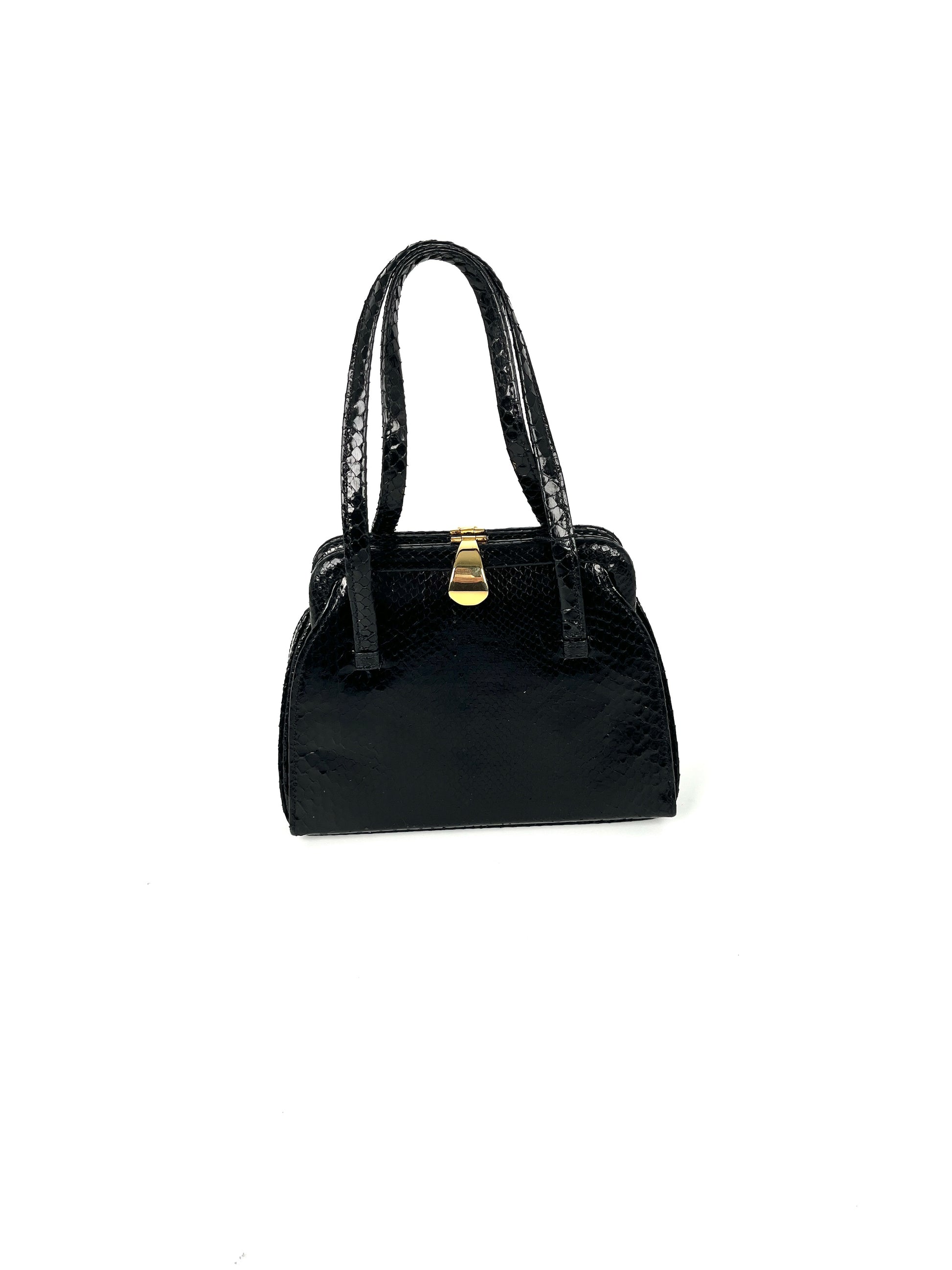 Vintage FENDI Snakeskin Black Mini Top Handle Satchel Bag