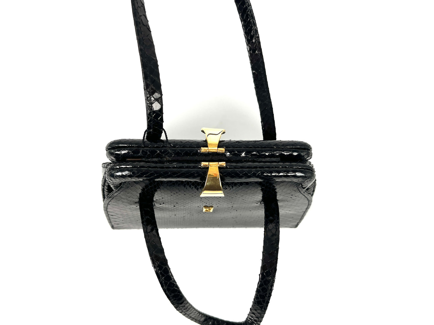 Vintage FENDI Snakeskin Black Mini Top Handle Satchel Bag