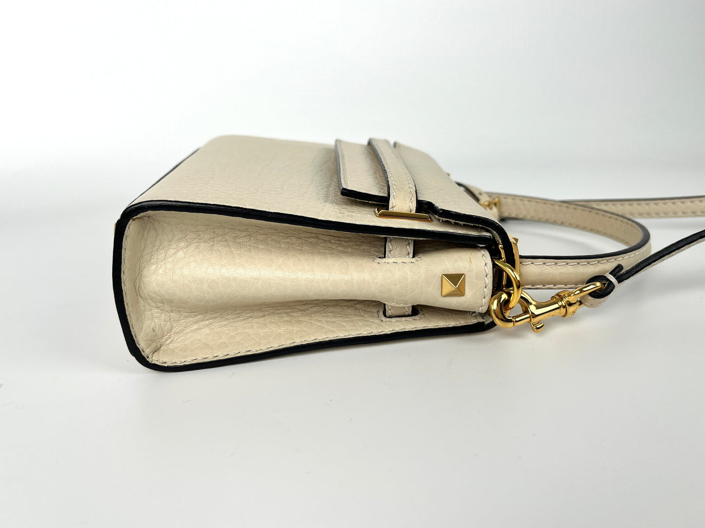 VALENTINO My Rockstud Mini Ivory Leather Crossbody Satchel Bag