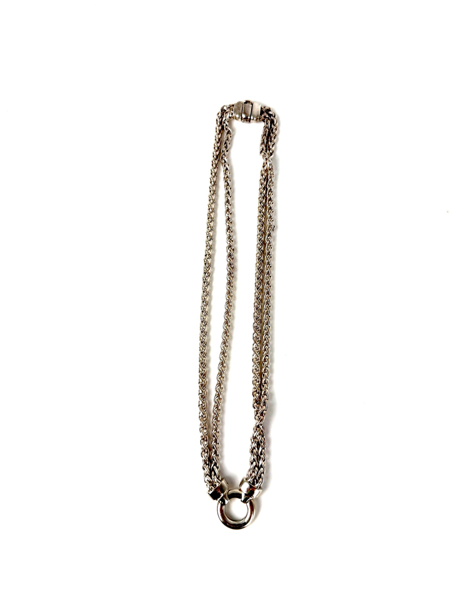 David Yurman Double Wheat Chain Donut Diamond Sterling Silver Pendant Necklace