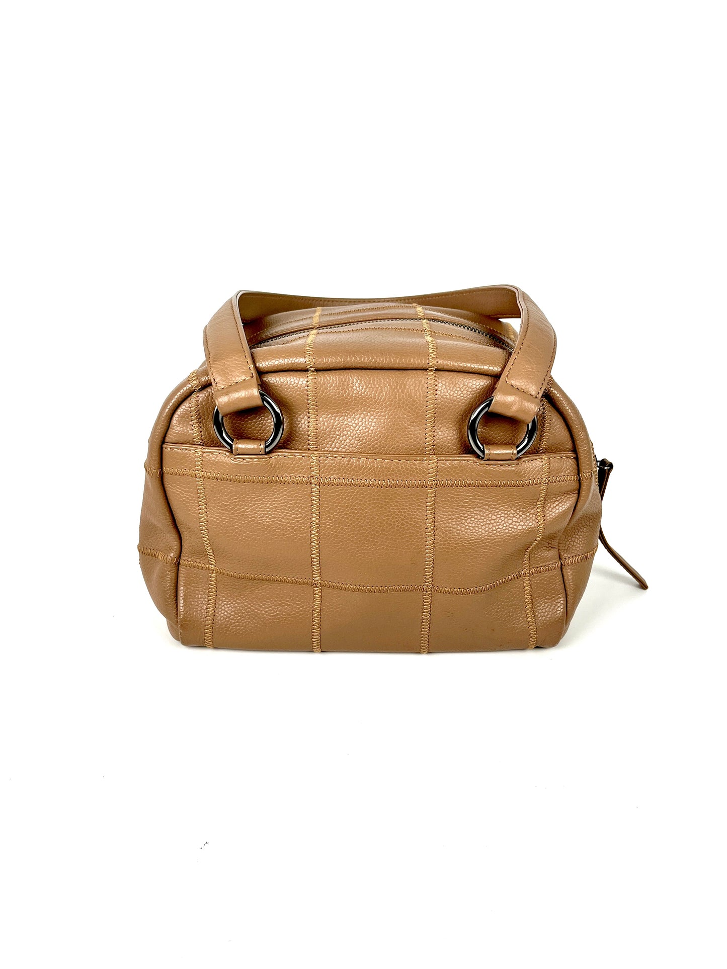 Vintage CHANEL LAX Square Quilt Bowler Dark Beige Leather Bag