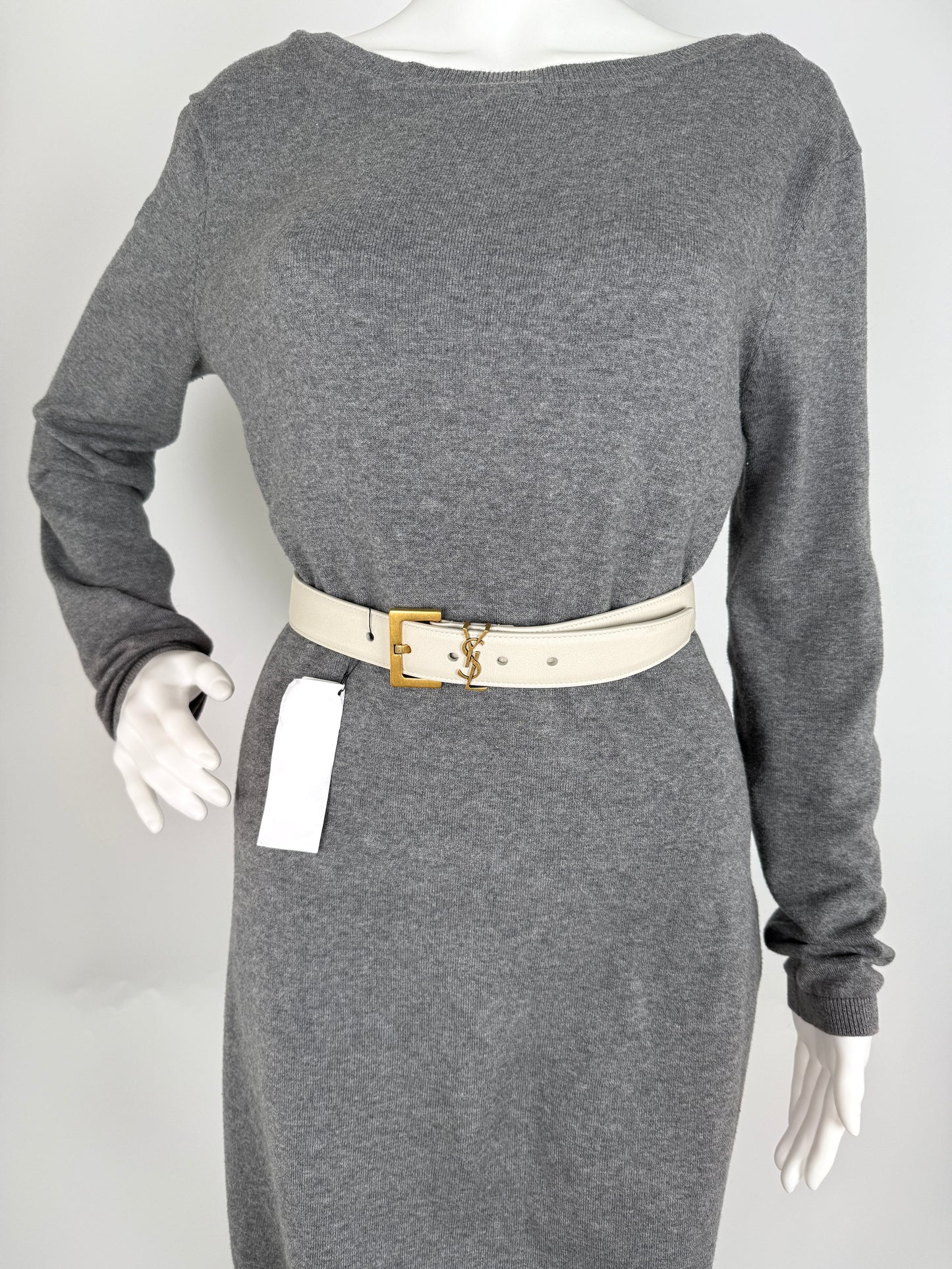 NWT Saint Laurent YSL Cassandre Cream Soft Square Buckle Leather Logo Belt 3cm 100 Luxury consignment