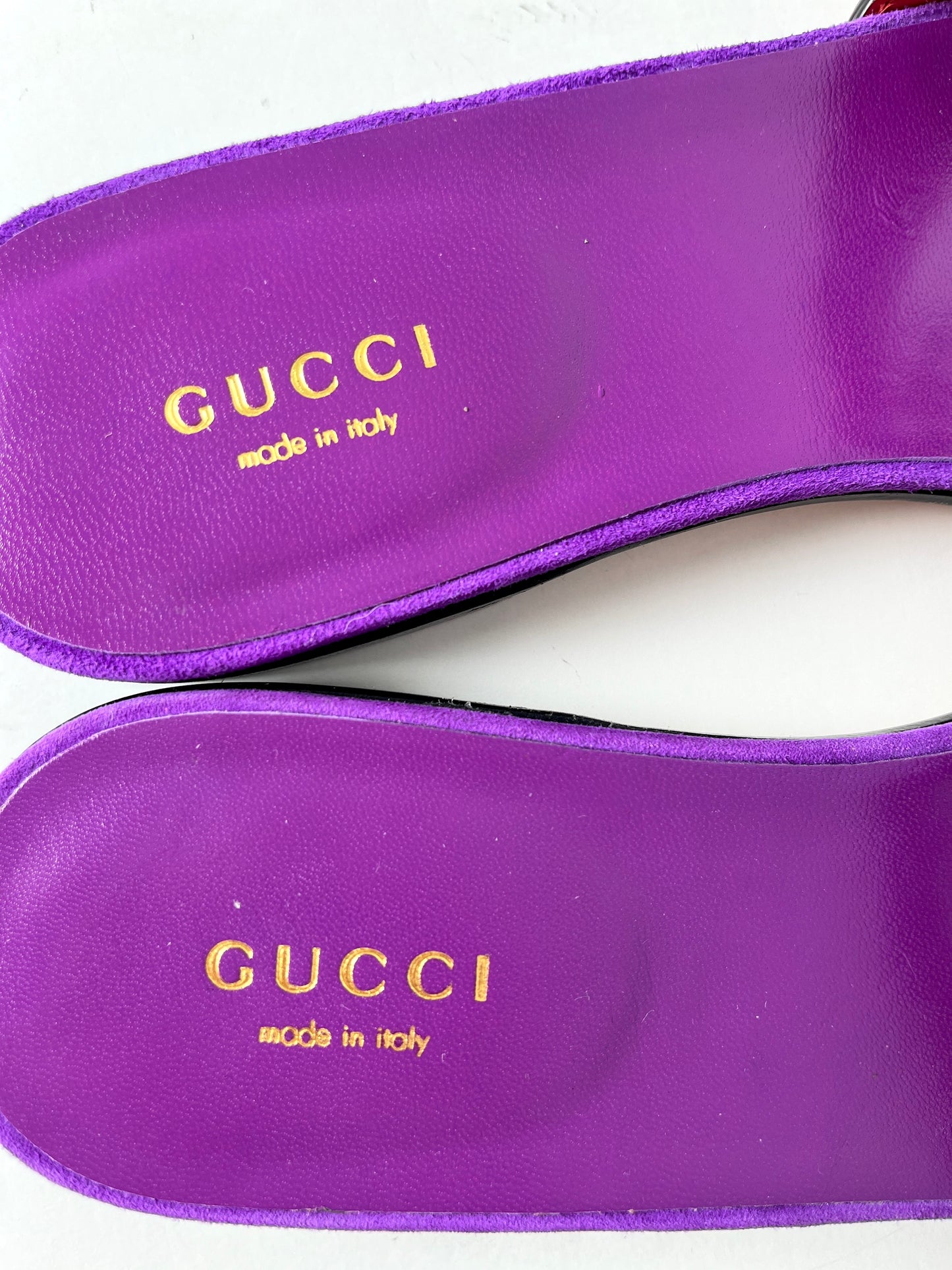 GUCCI Kid Scamosciato Interlocking G Cut Out Slide Sandals Red Purple 37.5 7.5