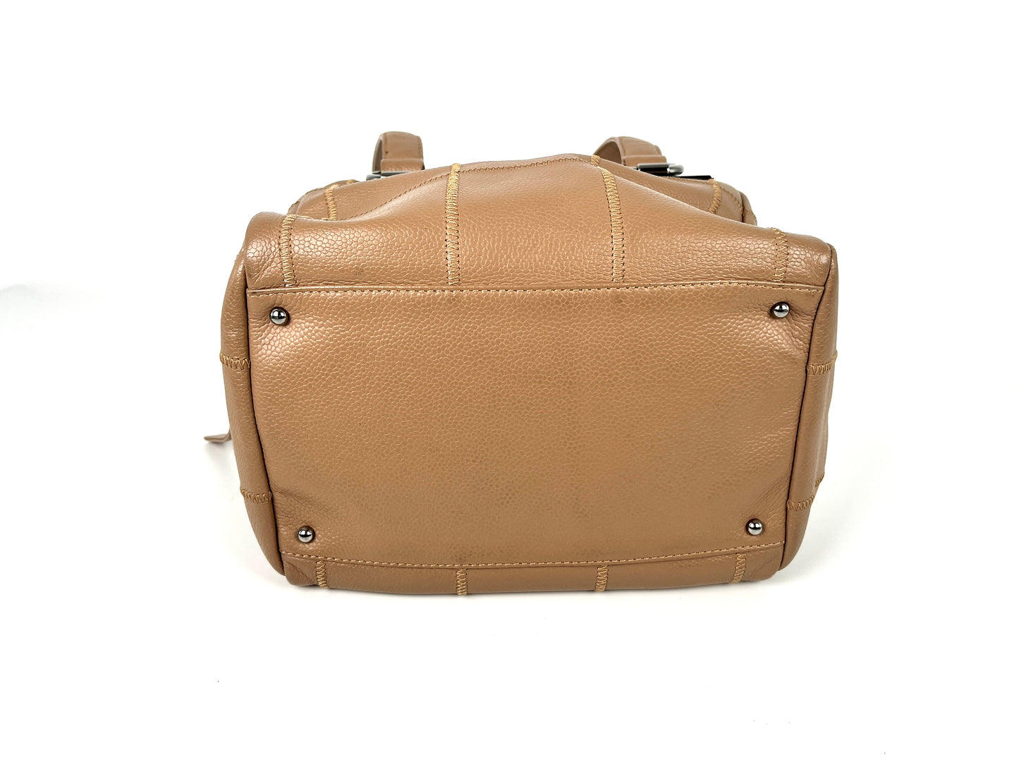 Vintage CHANEL LAX Square Quilt Bowler Dark Beige Leather Bag
