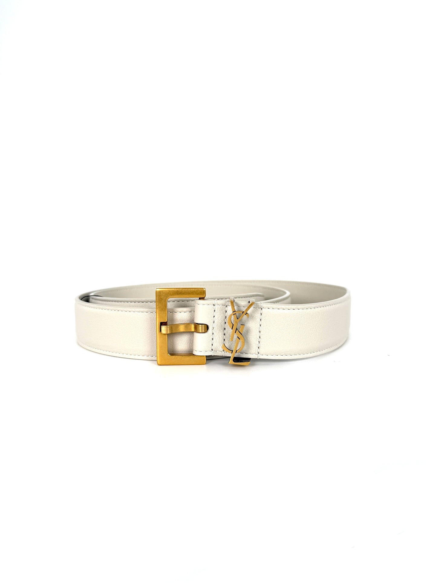 NWT Saint Laurent YSL Cassandre Cream Soft Square Buckle Leather Logo Belt 3cm 100