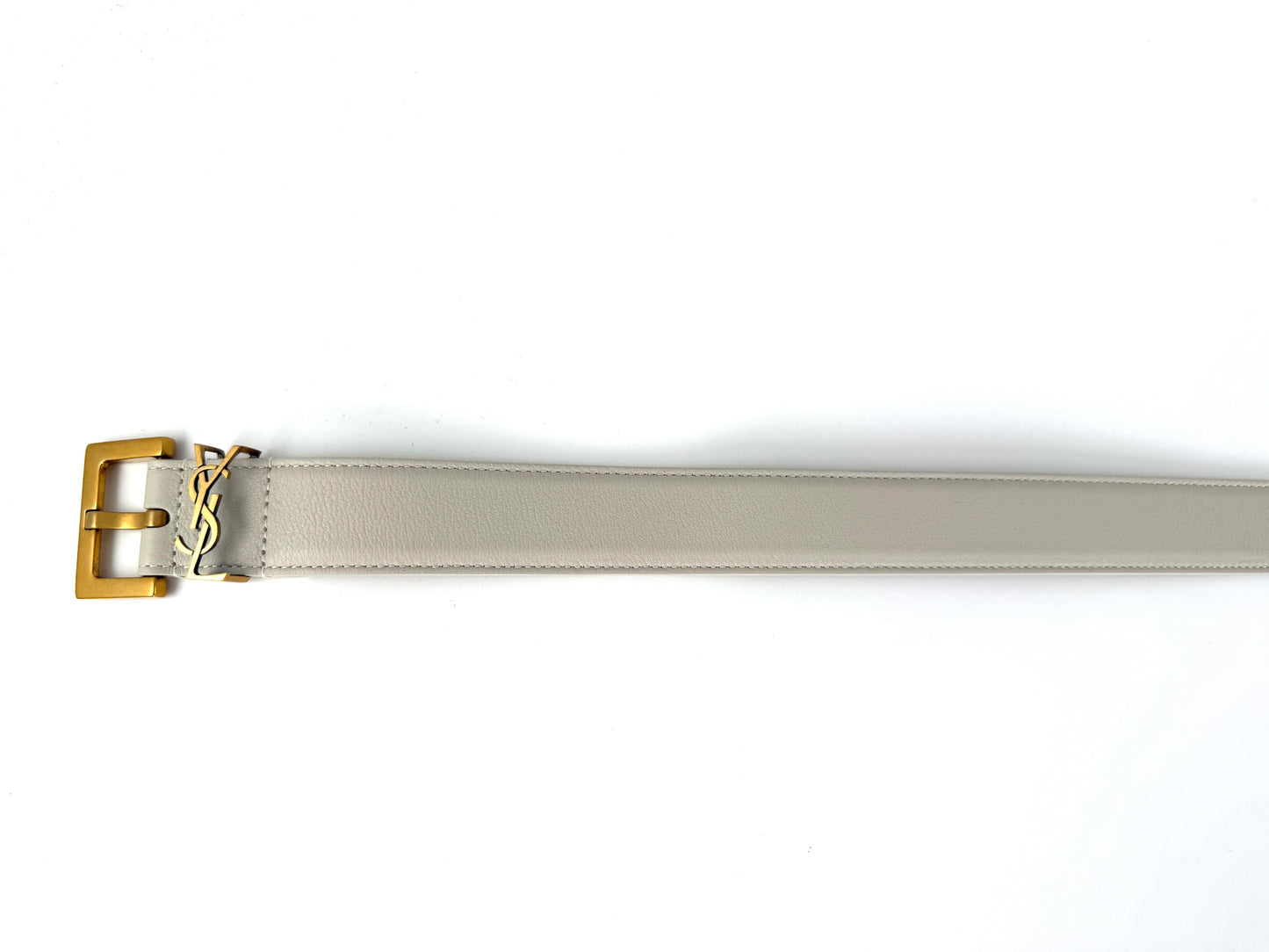 NWT Saint Laurent YSL Cassandre Cream Soft Square Buckle Leather Logo Belt 3cm 100