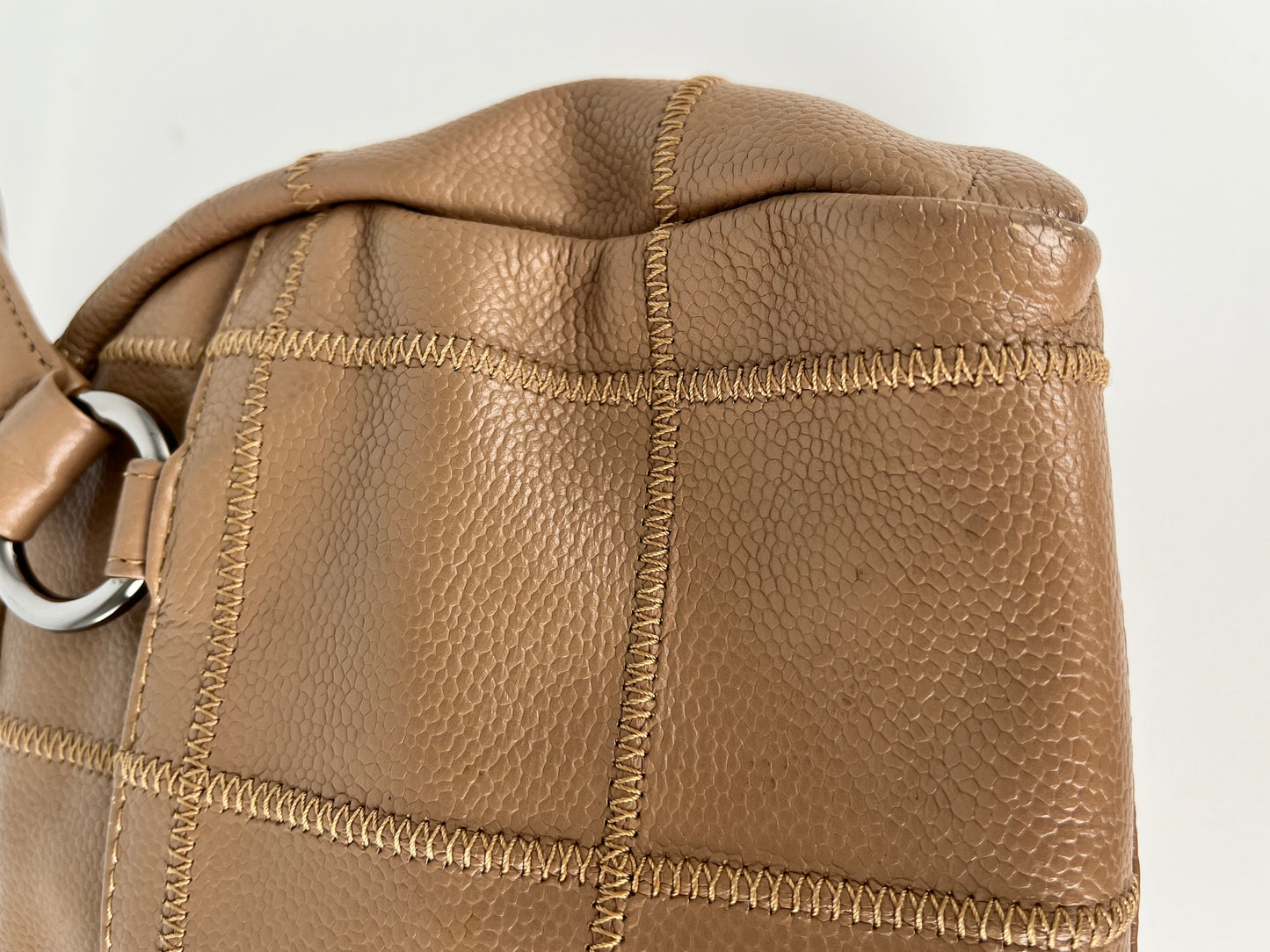 Vintage CHANEL LAX Square Quilt Bowler Dark Beige Leather Bag