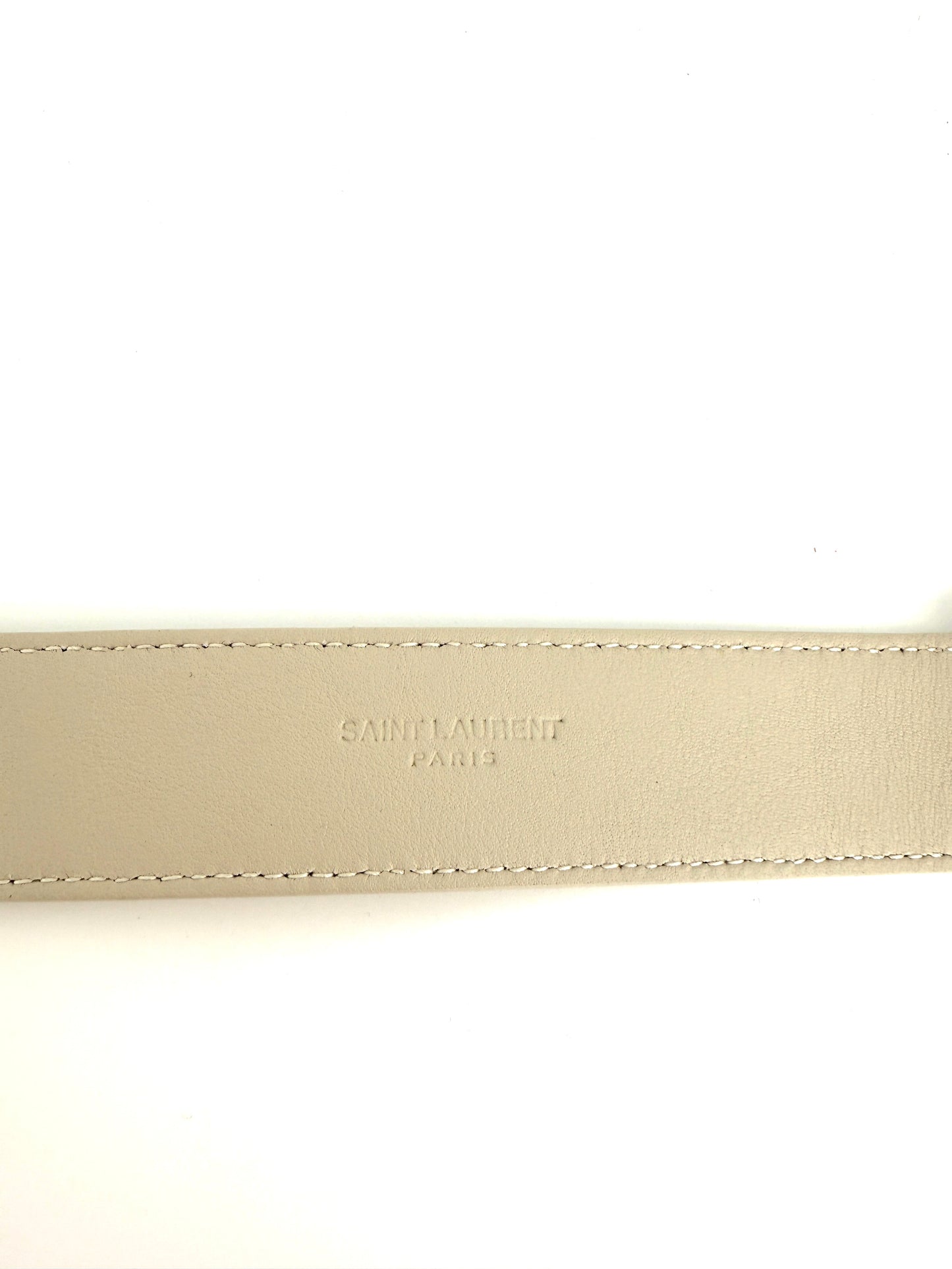 NWT Saint Laurent YSL Cassandre Cream Soft Square Buckle Leather Logo Belt 3cm 100