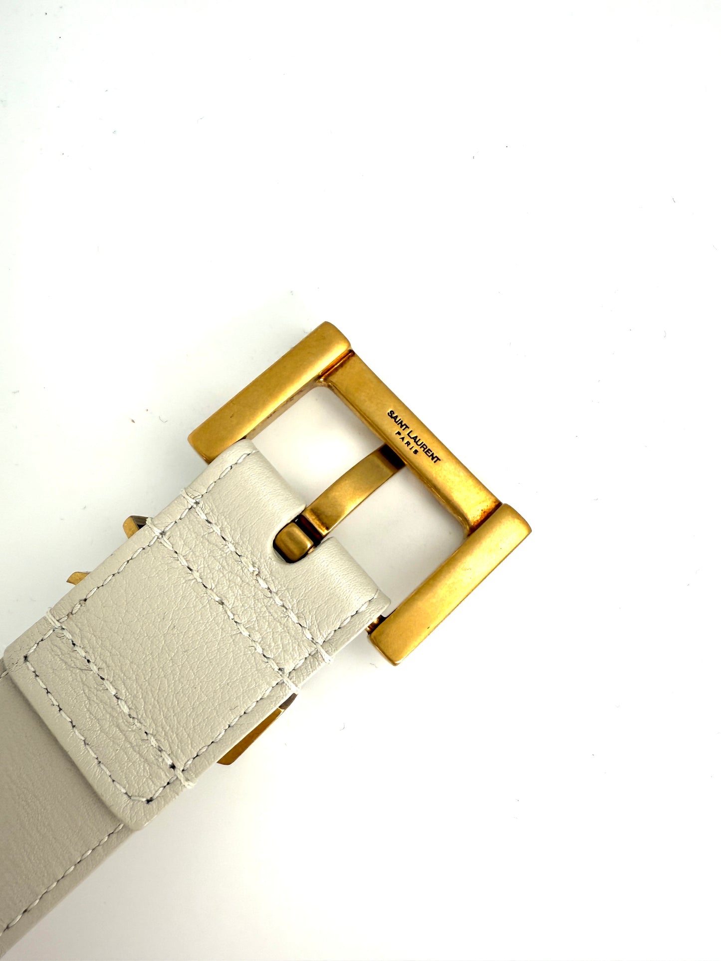 NWT Saint Laurent YSL Cassandre Cream Soft Square Buckle Leather Logo Belt 3cm 100