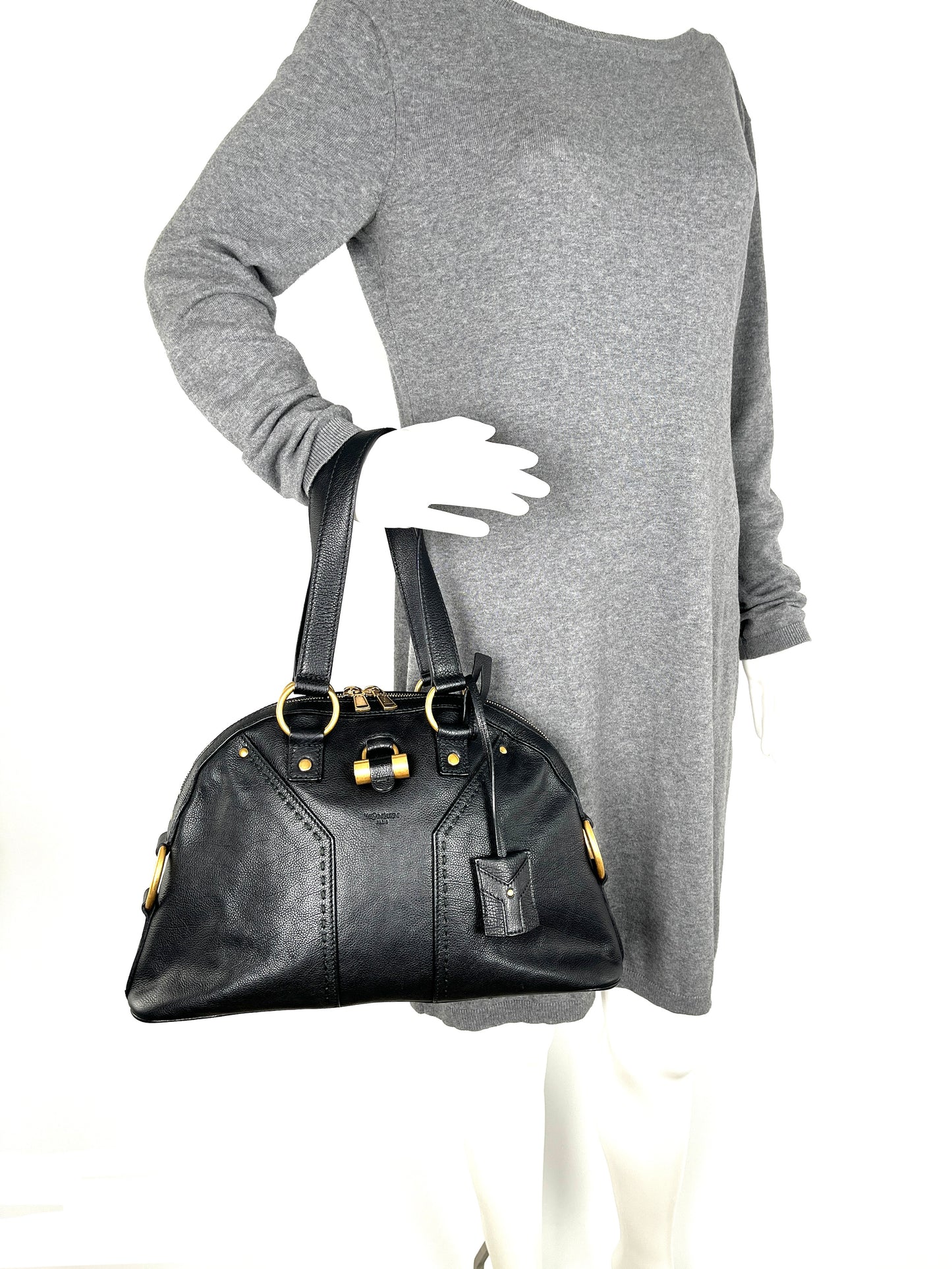 Vintage Saint Laurent YSL Muse Rive Gauche Black Leather Shoulder Bag