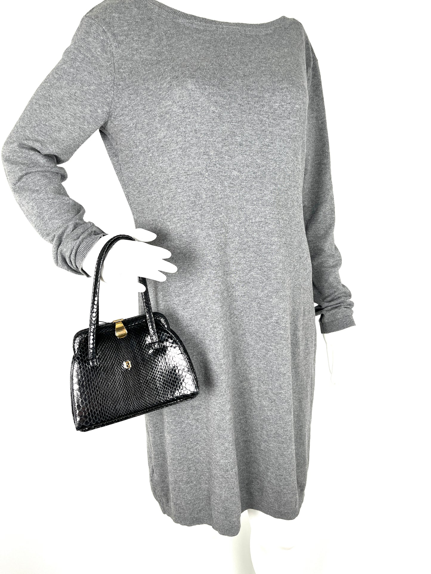 Vintage FENDI Snakeskin Black Mini Top Handle Satchel Bag