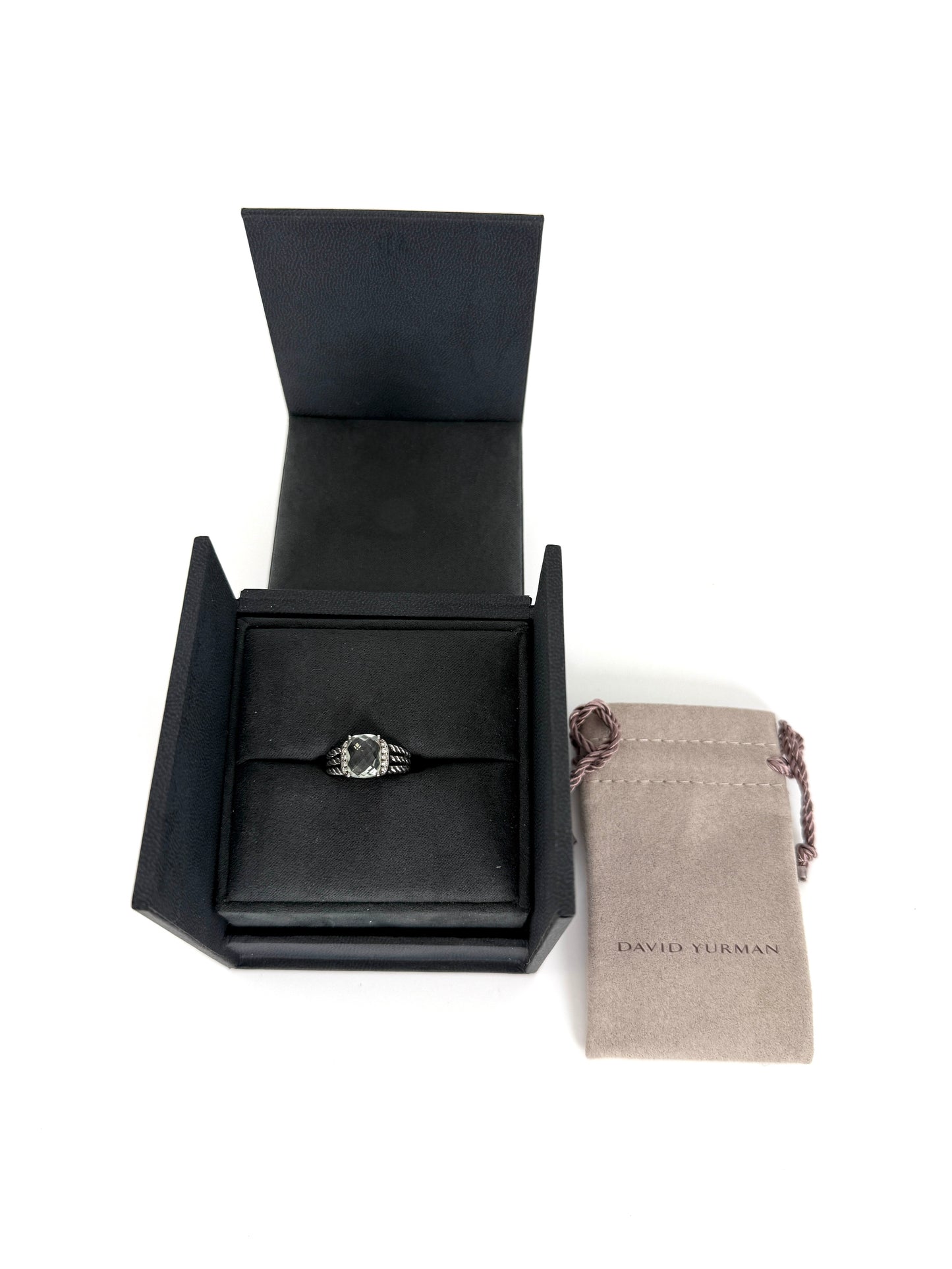 David Yurman Petit Wheaton Prasiolite 10mm Diamond Cable Sterling Silver Ring 7
