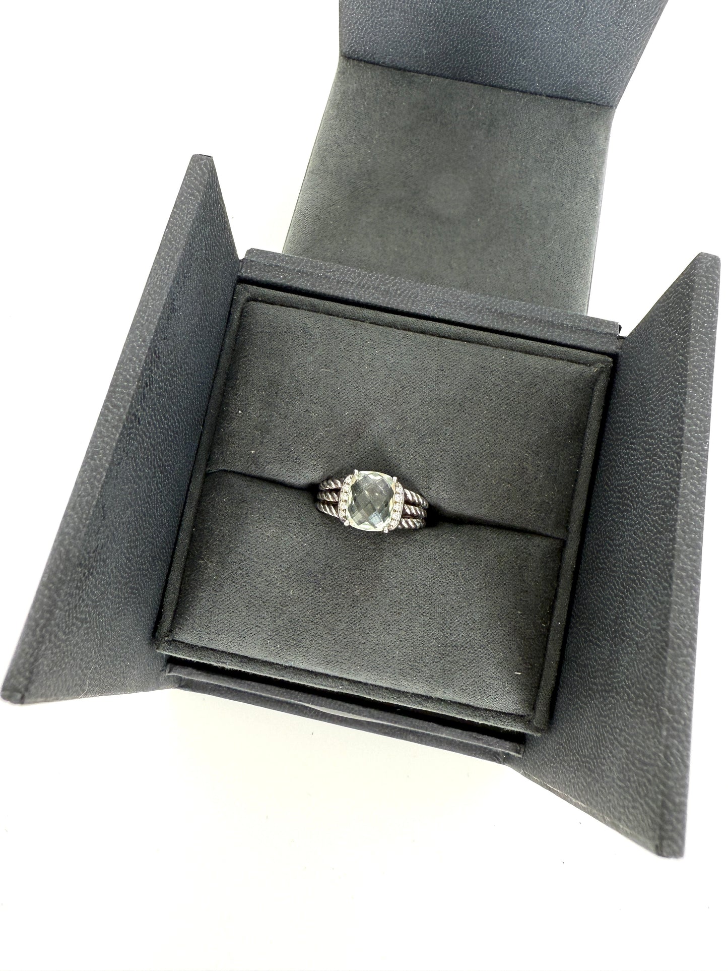 David Yurman Petit Wheaton Prasiolite 10mm Diamond Cable Sterling Silver Ring 7