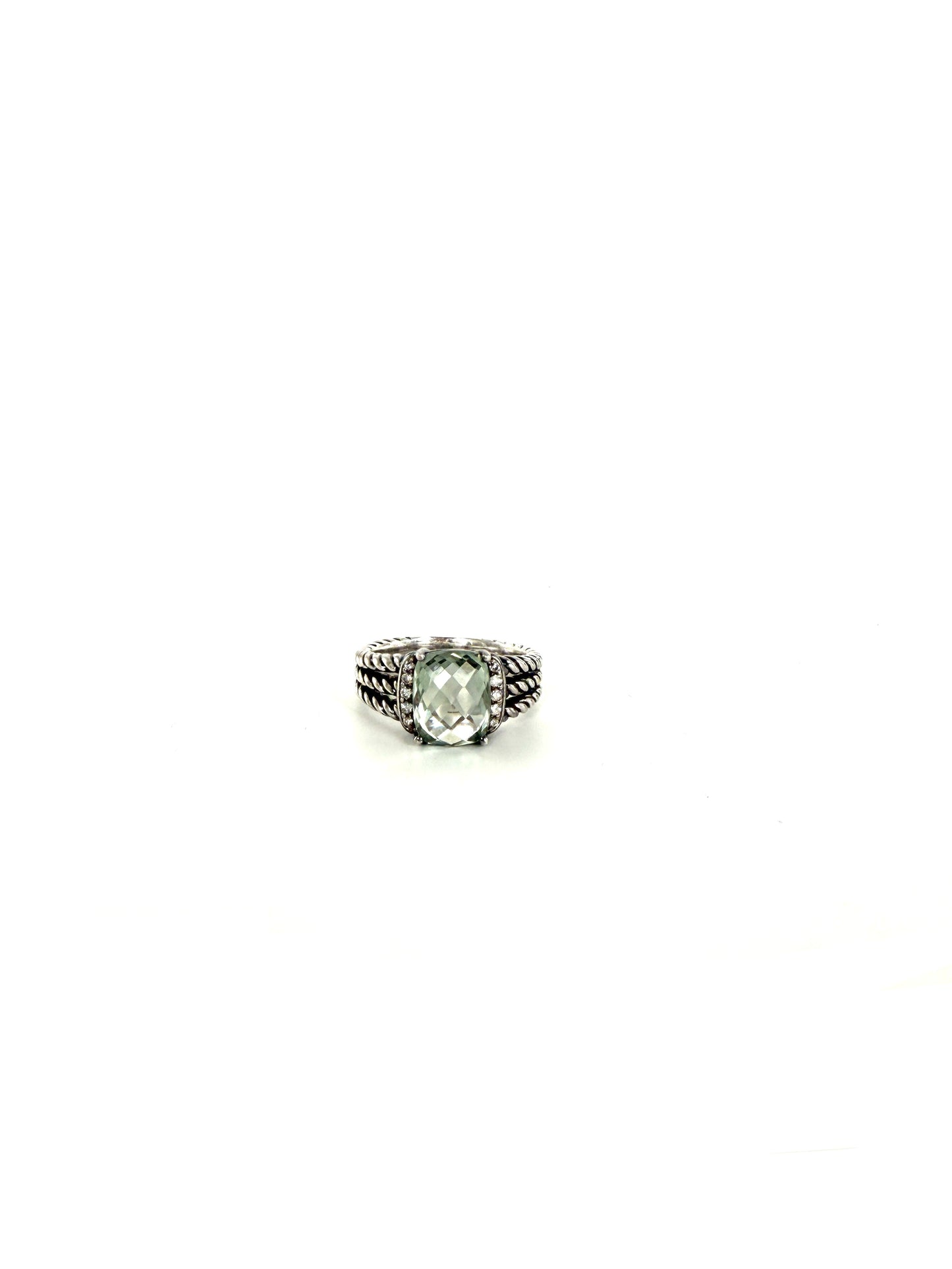 David Yurman Petit Wheaton Prasiolite 10mm Diamond Cable Sterling Silver Ring 7