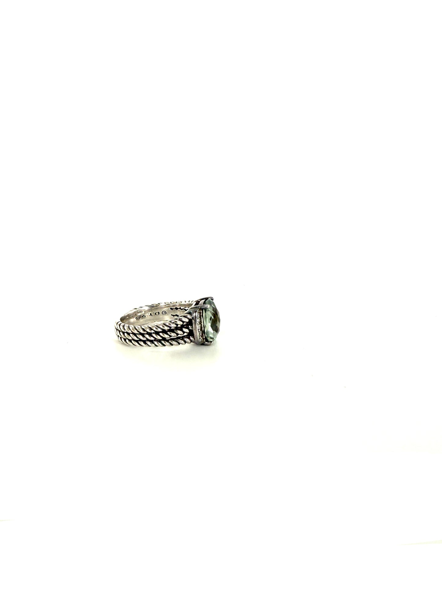 David Yurman Petit Wheaton Prasiolite 10mm Diamond Cable Sterling Silver Ring 7