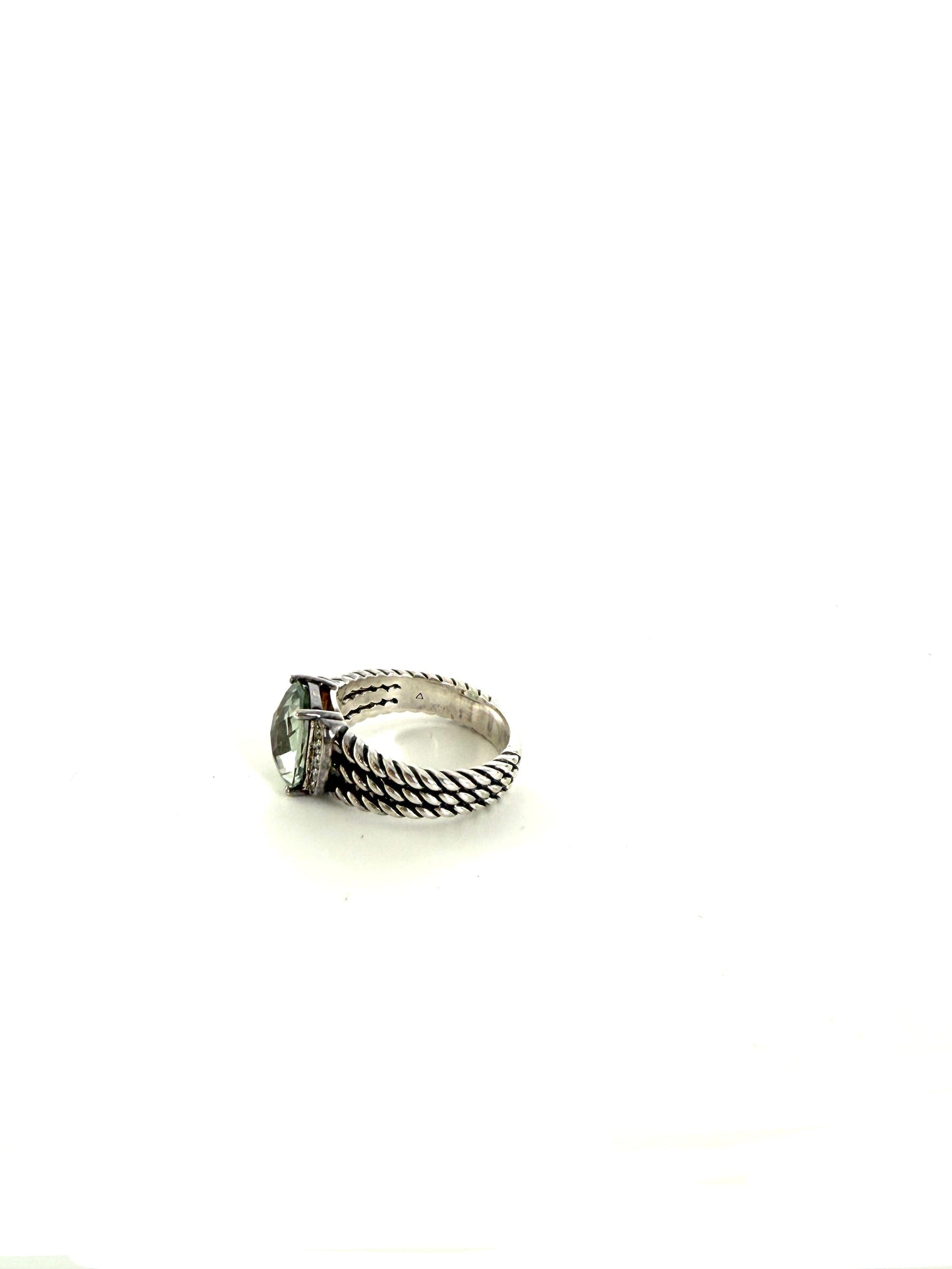 David Yurman Petit Wheaton Prasiolite 10mm Diamond Cable Sterling Silver Ring 7