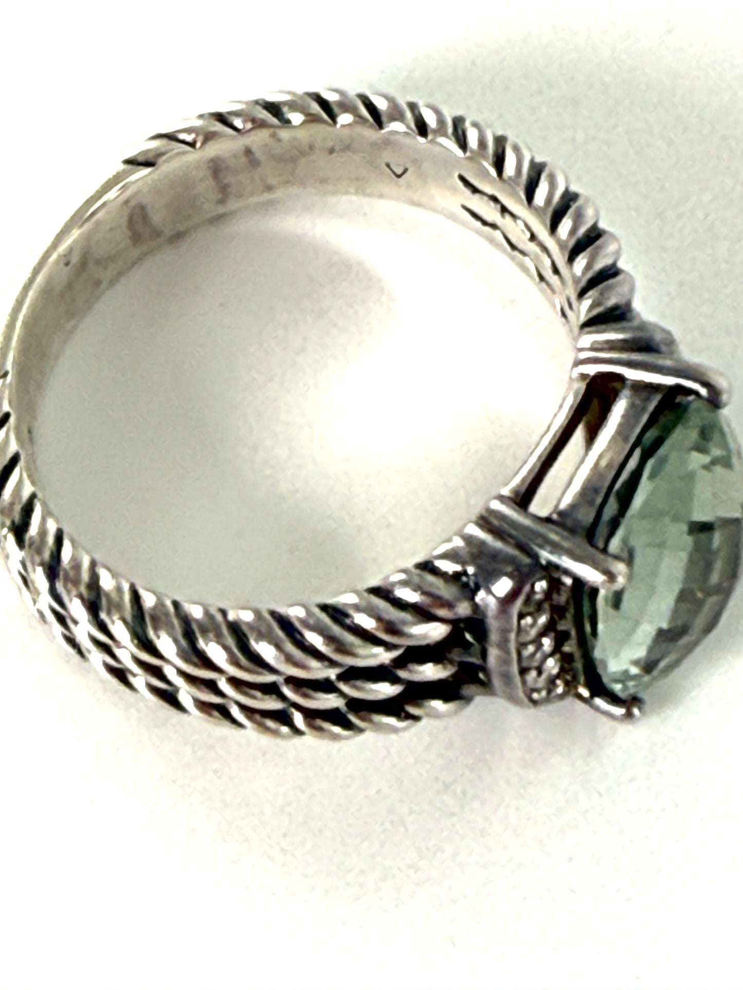 David Yurman Petit Wheaton Prasiolite 10mm Diamond Cable Sterling Silver Ring 7