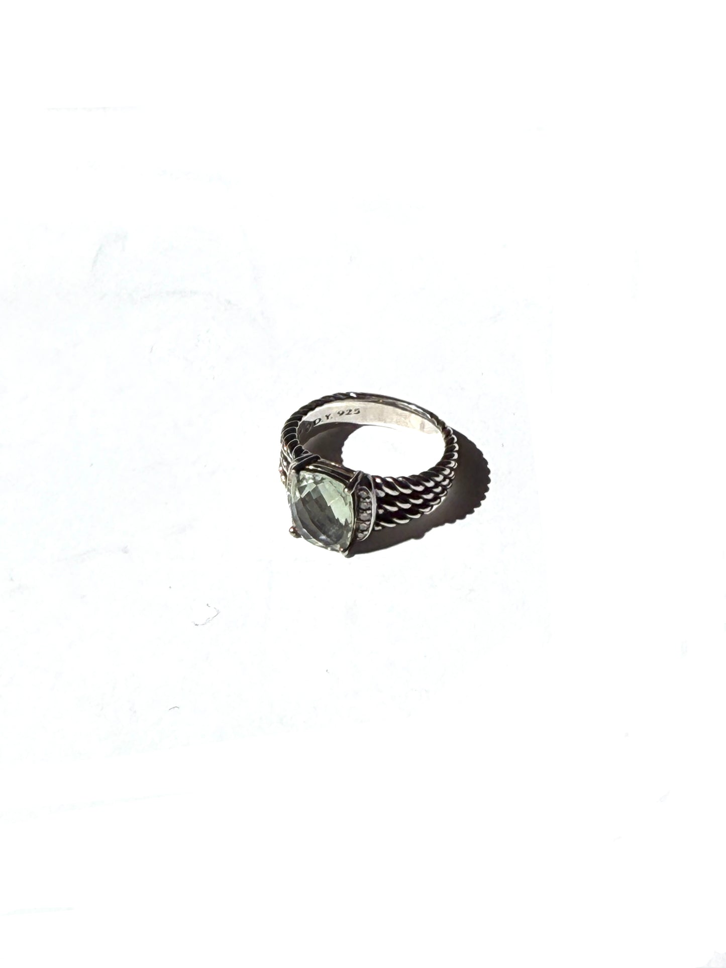 David Yurman Petit Wheaton Prasiolite 10mm Diamond Cable Sterling Silver Ring 7 Designer consignment