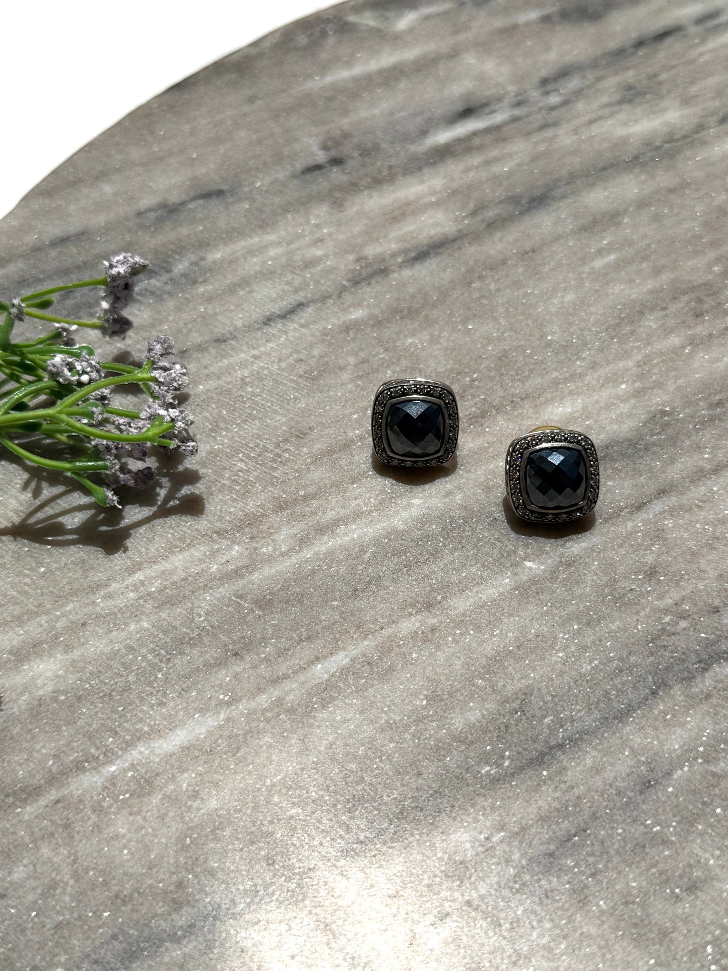 David Yurman Albion Hematite Diamond Sterling Silver Stud Earrings