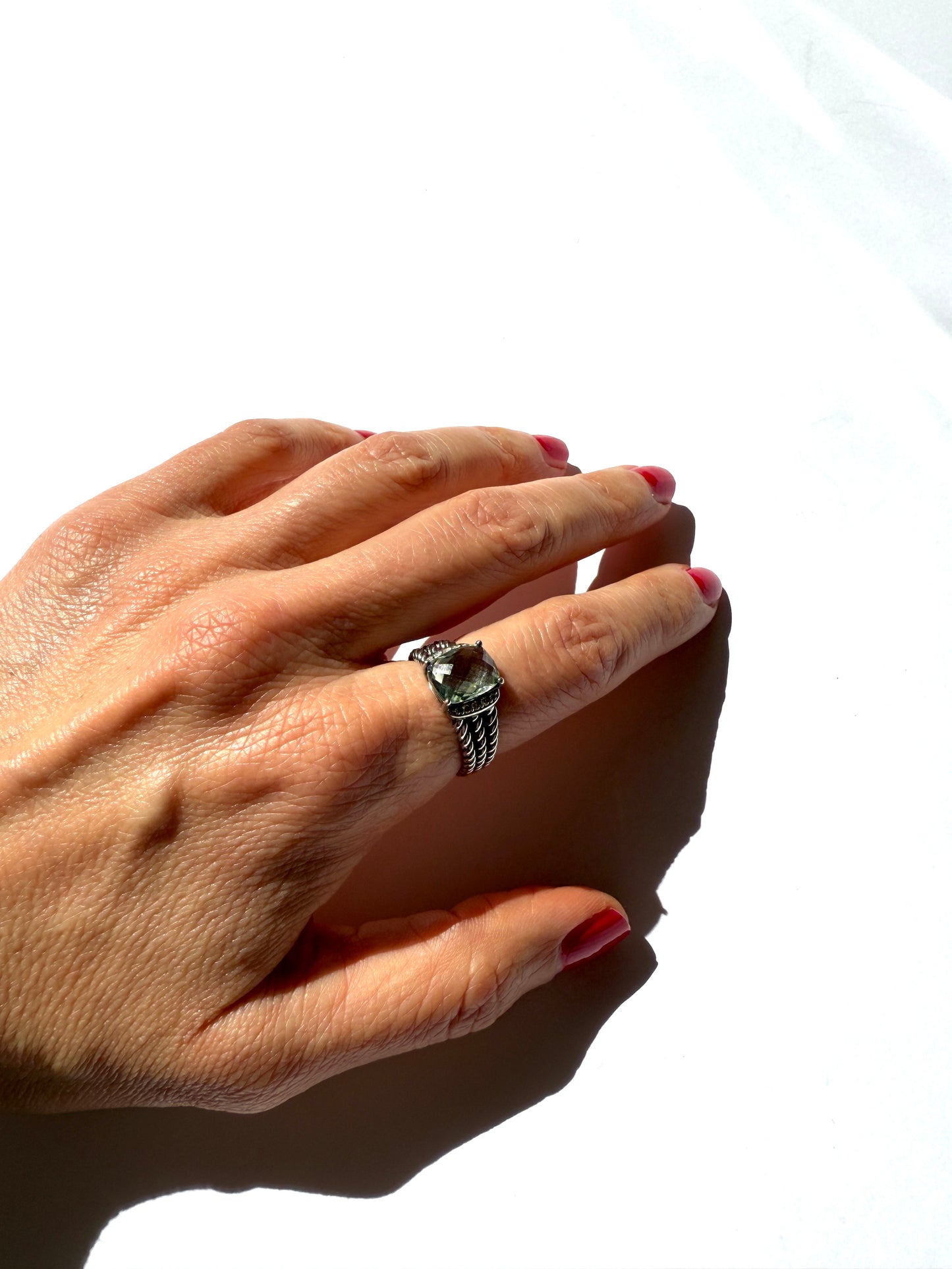 David Yurman Petit Wheaton Prasiolite 10mm Diamond Cable Sterling Silver Ring 7 designer jewelry