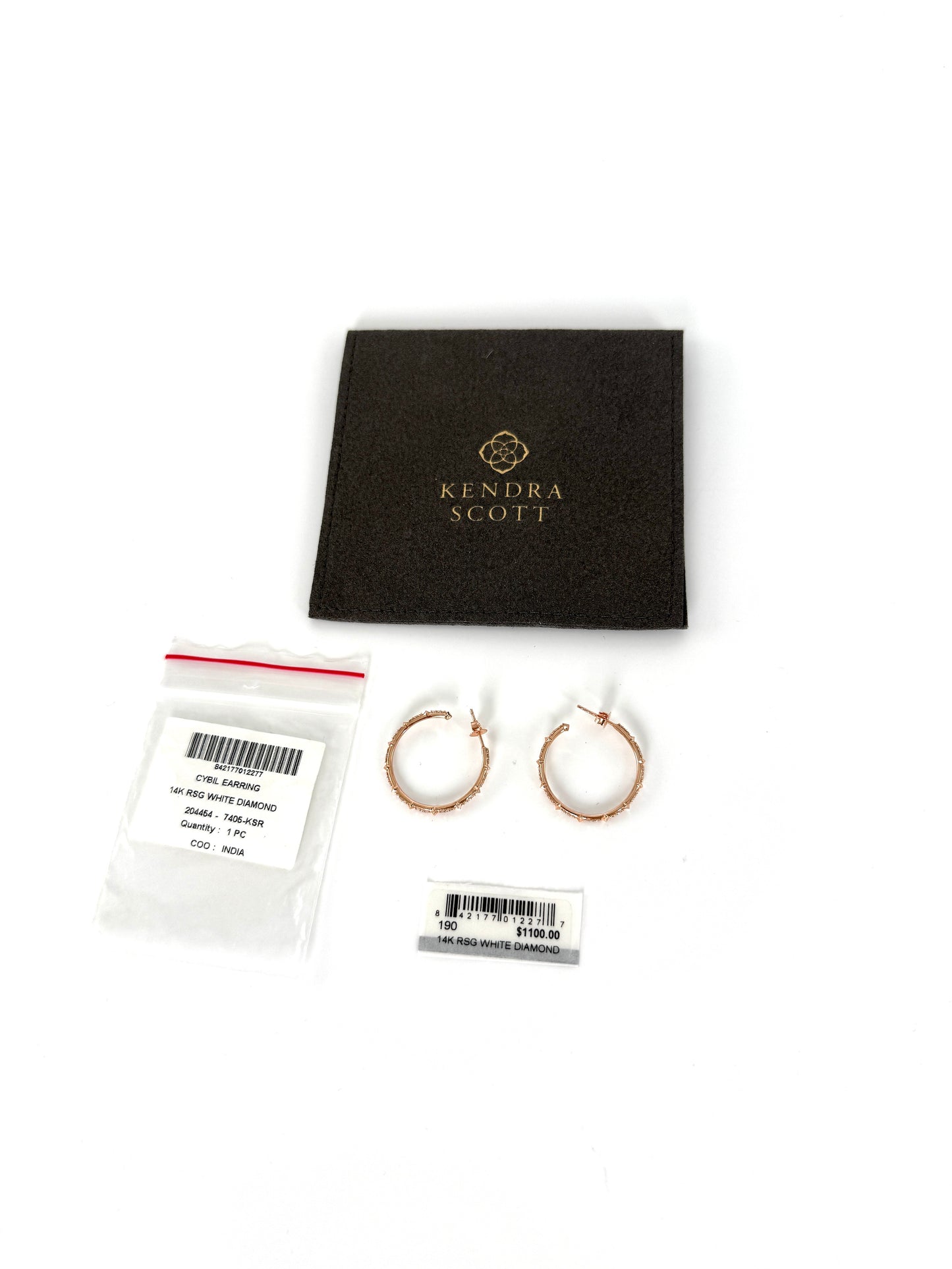 Kendra Scott Cybil 14k Rose Gold White Diamond Hoop Earrings