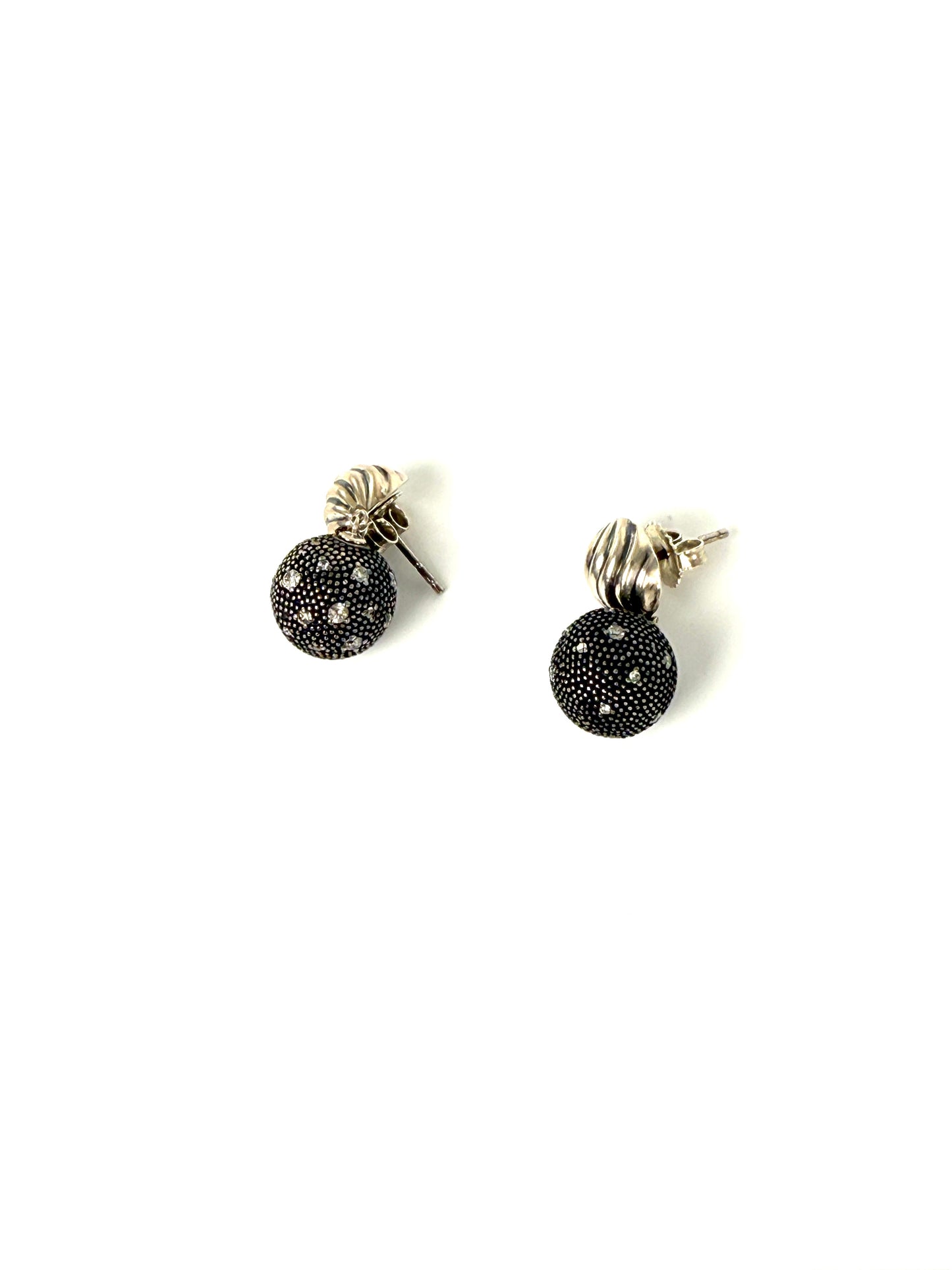 David Yurman Midnight Melange Starlight Ball Drop Diamond Sterling Silver Drop Earrings