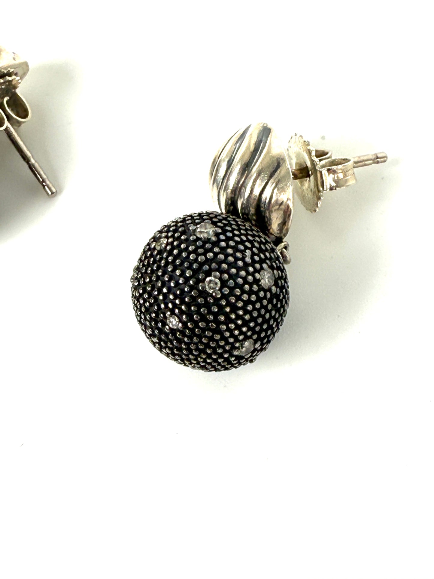 David Yurman Midnight Melange Starlight Ball Drop Diamond Sterling Silver Drop Earrings