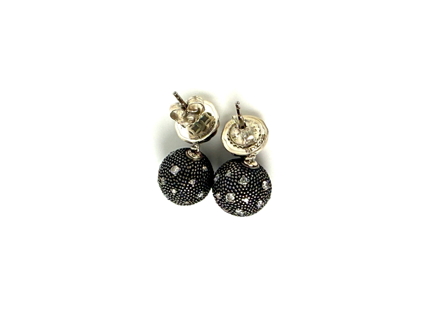 David Yurman Midnight Melange Starlight Ball Drop Diamond Sterling Silver Drop Earrings