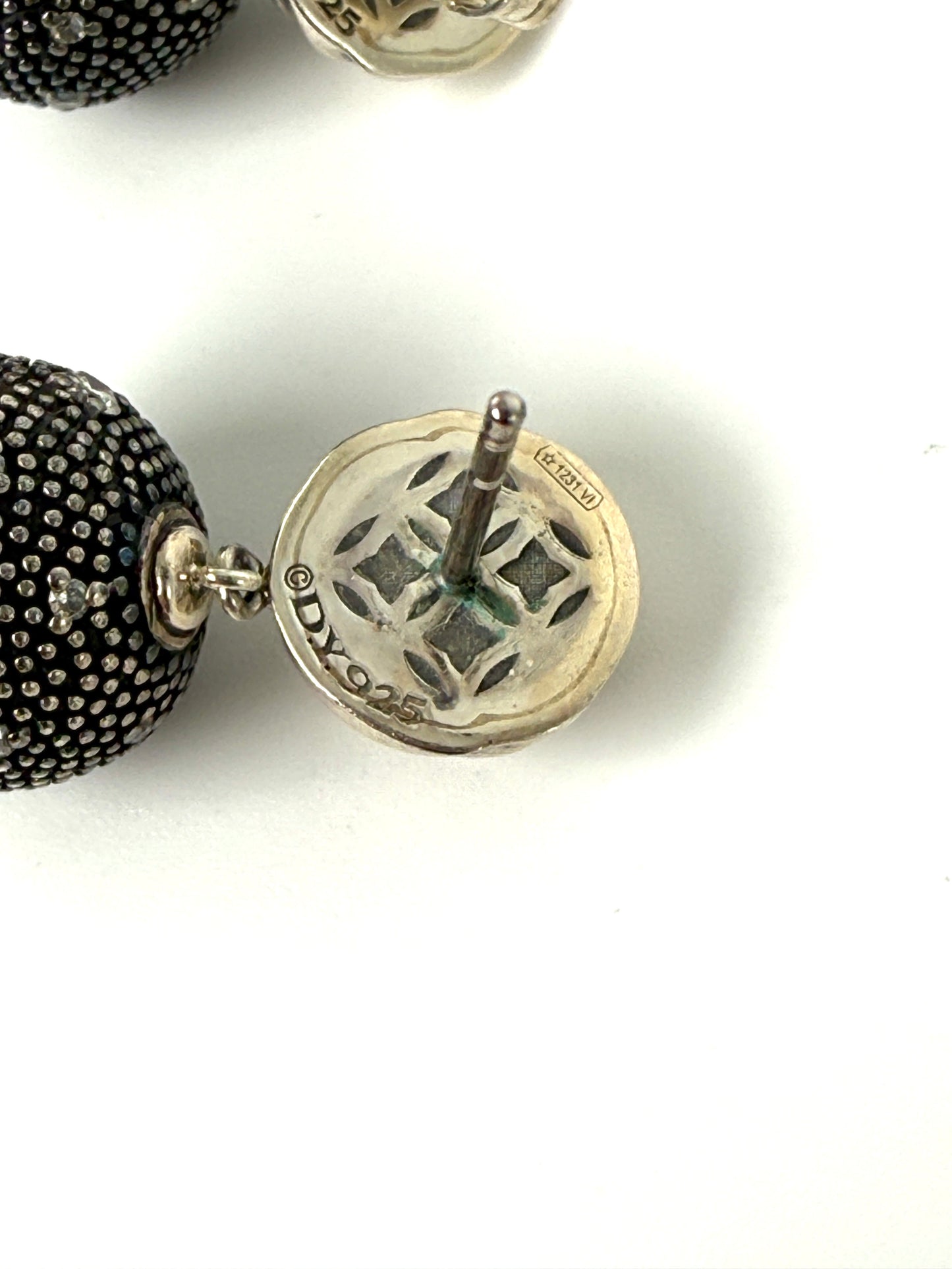 David Yurman Midnight Melange Starlight Ball Drop Diamond Sterling Silver Drop Earrings