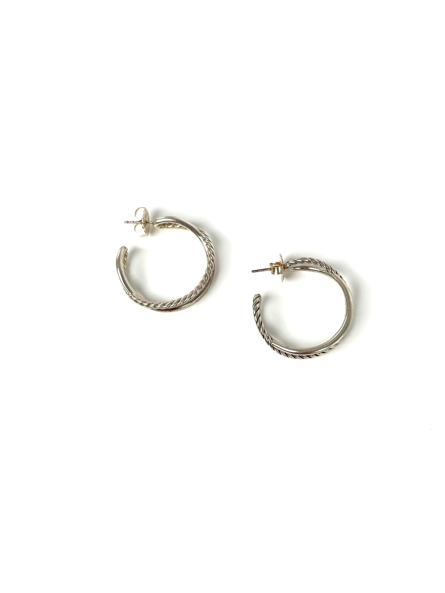 David Yurman Hoop Crossover Diamond Sterling Silver Earrings