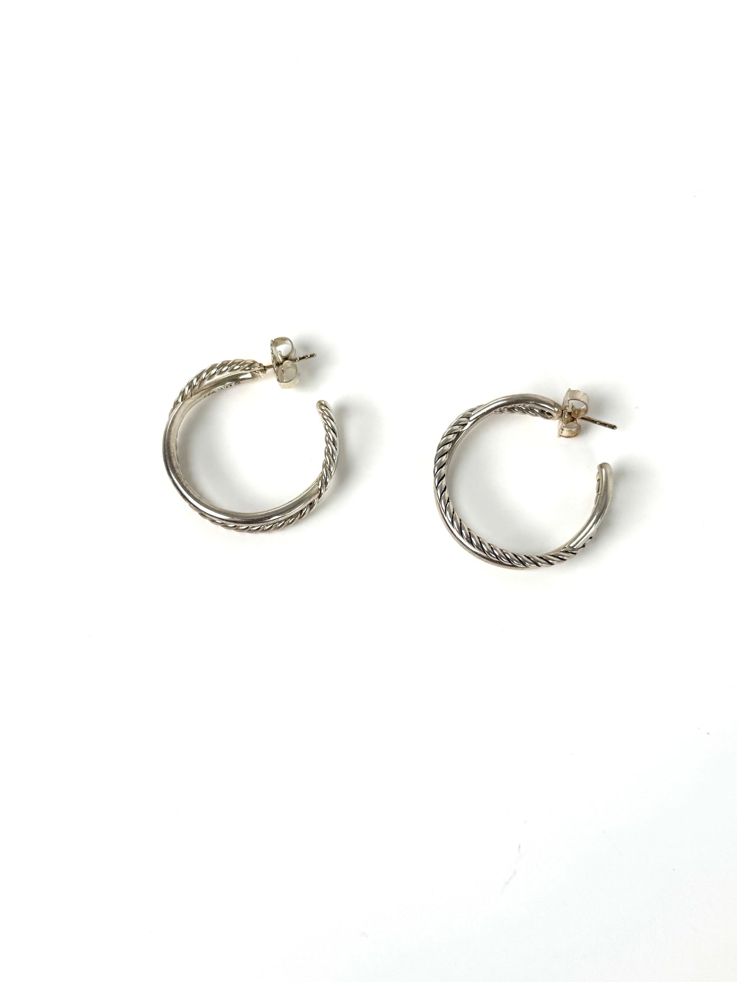 David Yurman Hoop Crossover Diamond Sterling Silver Earrings