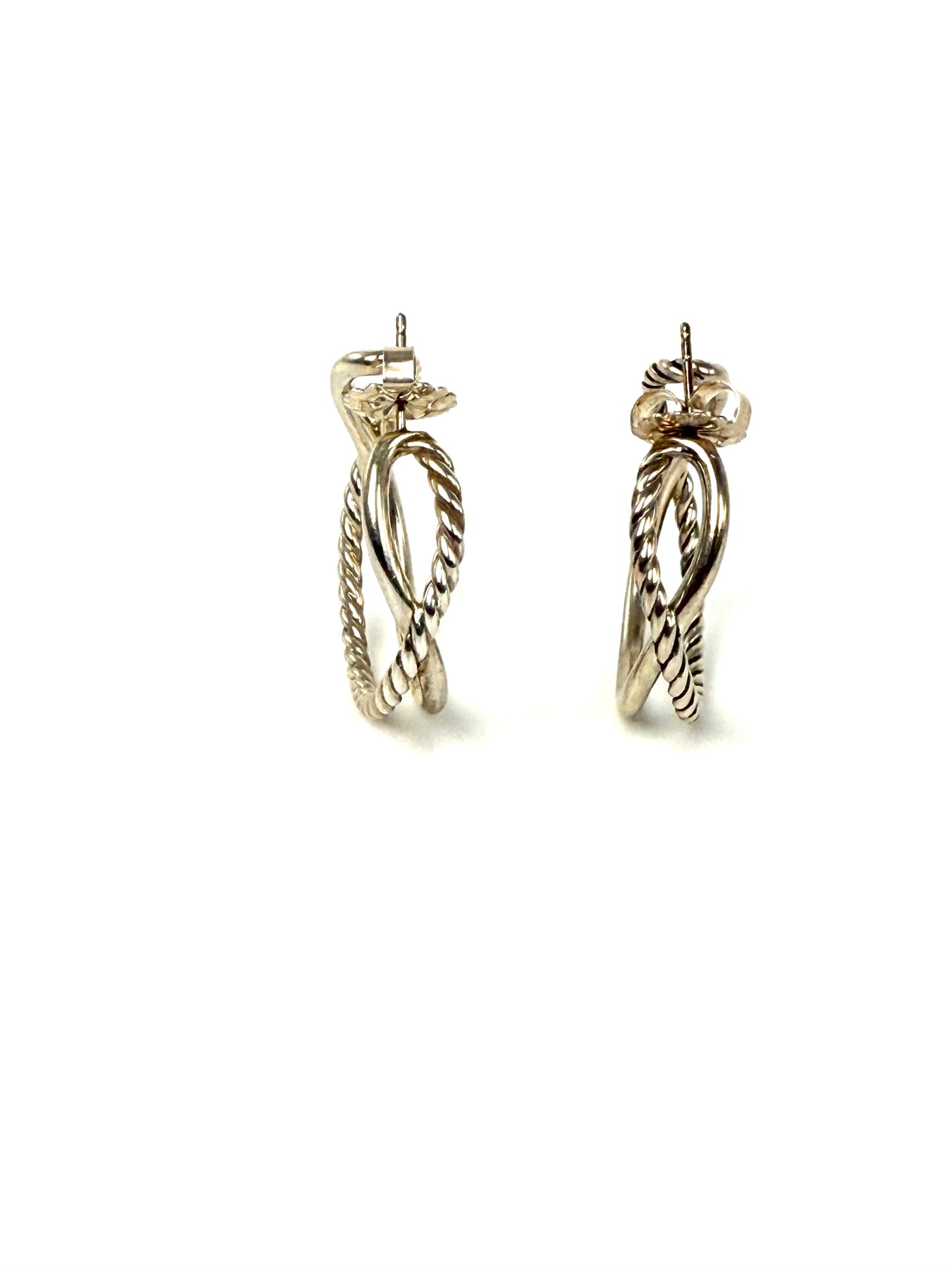 David Yurman Hoop Crossover Diamond Sterling Silver Earrings