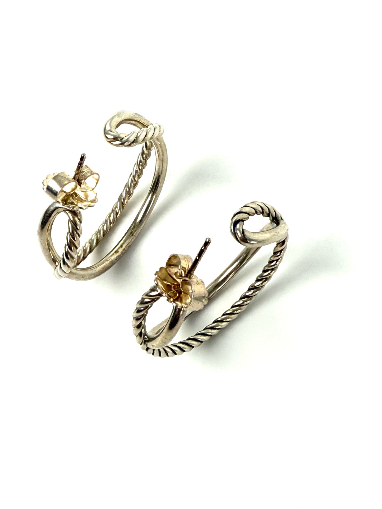 David Yurman Hoop Crossover Diamond Sterling Silver Earrings