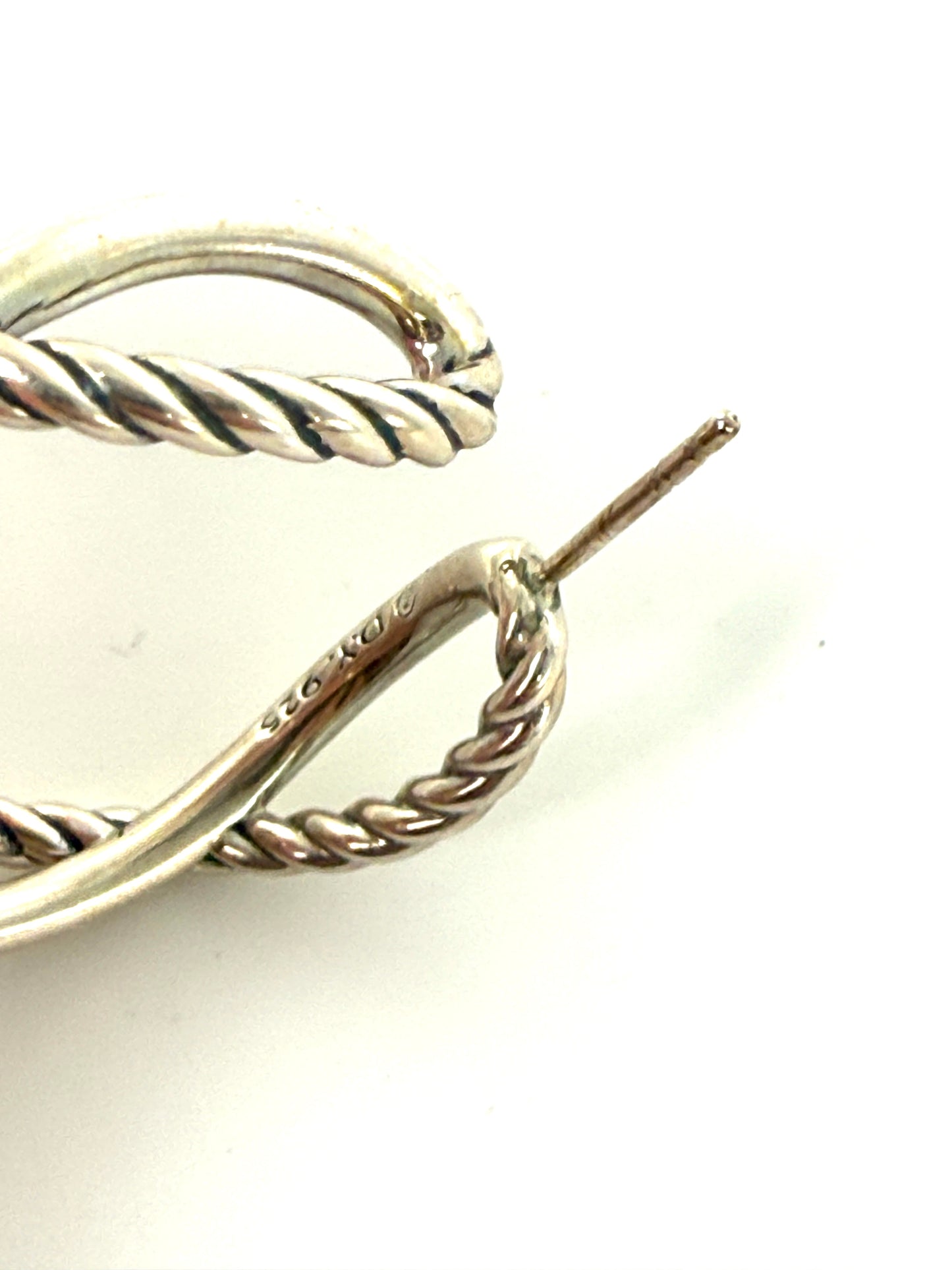 David Yurman Hoop Crossover Diamond Sterling Silver Earrings