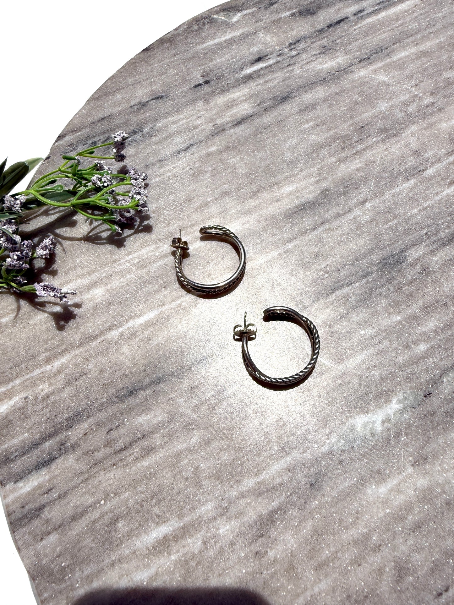 David Yurman Hoop Crossover Diamond Sterling Silver Earrings