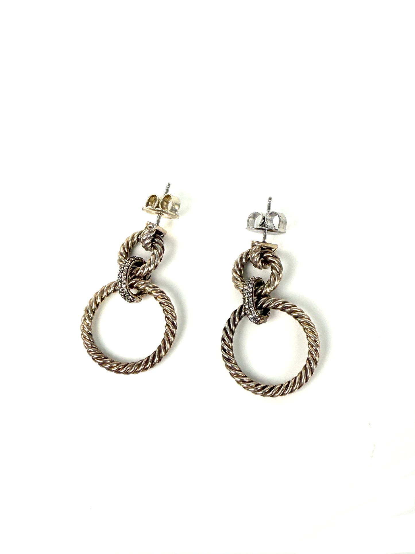 David Yurman Mercer Circular Mobile Cable Diamond Drop Silver Earrings