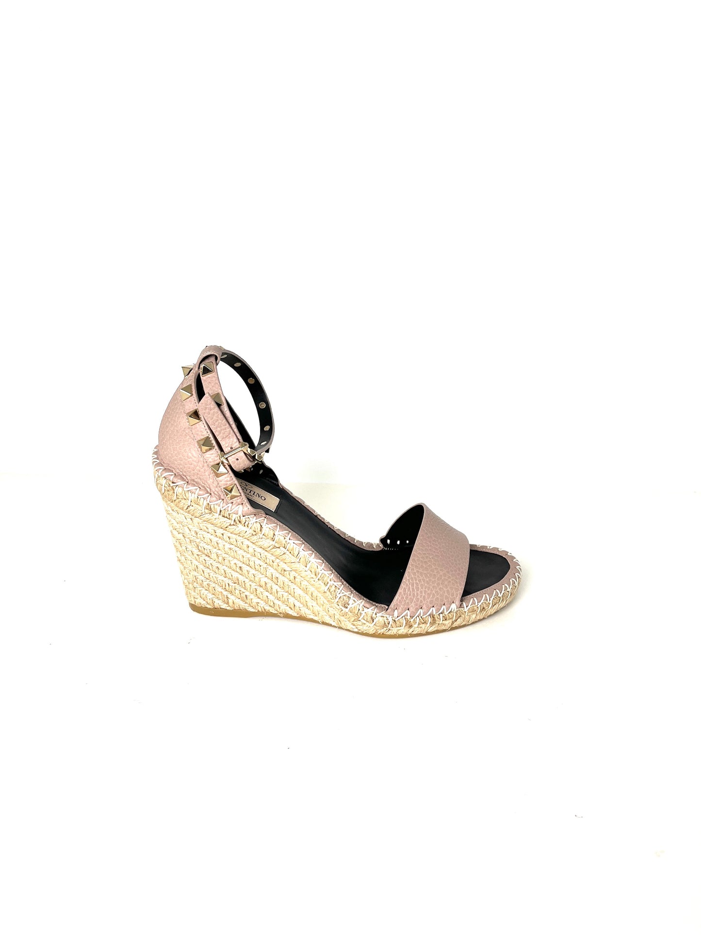 VALENTINO Rockstud Nude Wedge Espadrille Sandals 39 8.5