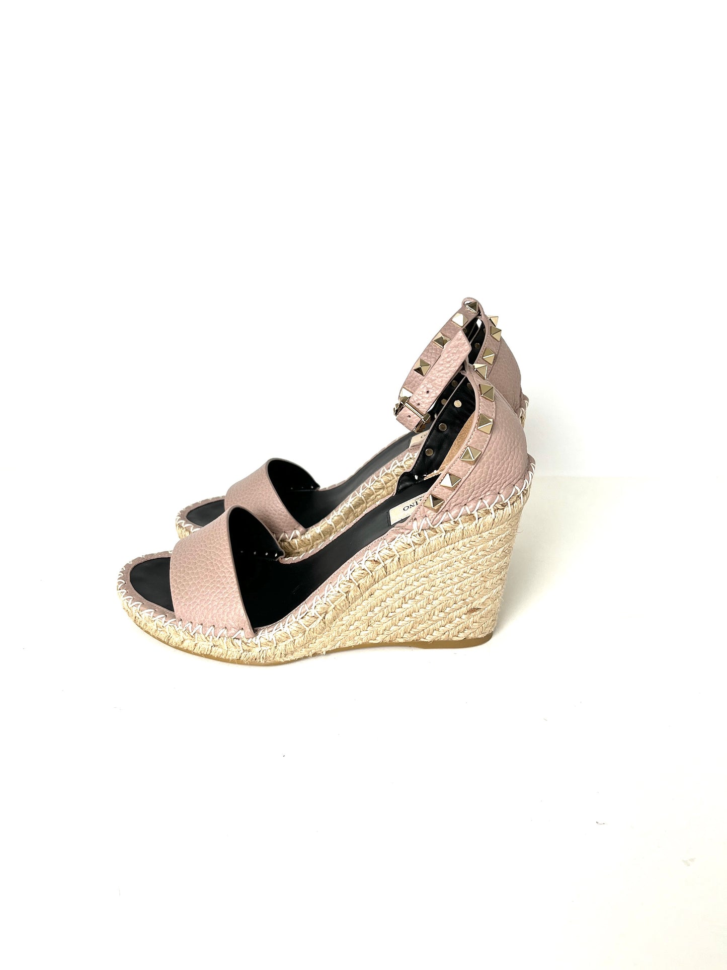 VALENTINO Rockstud Nude Wedge Espadrille Sandals 39 8.5