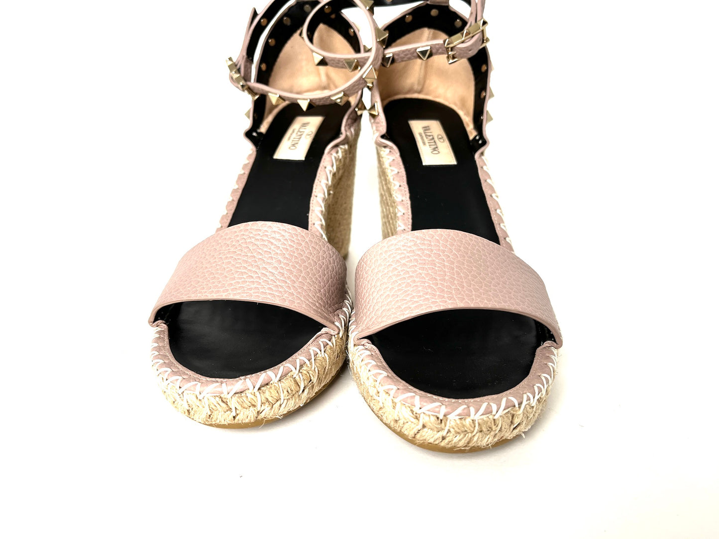 VALENTINO Rockstud Nude Wedge Espadrille Sandals 39 8.5