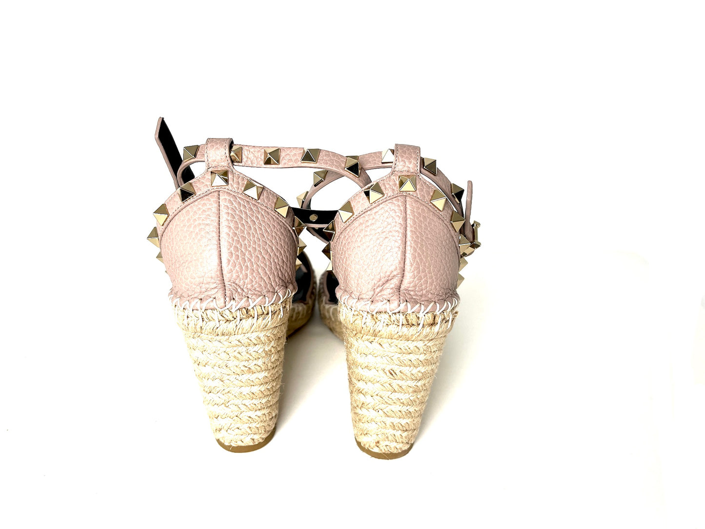 VALENTINO Rockstud Nude Wedge Espadrille Sandals 39 8.5