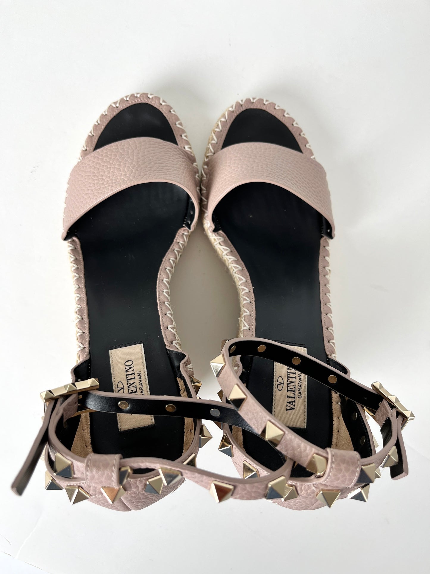 VALENTINO Rockstud Nude Wedge Espadrille Sandals 39 8.5