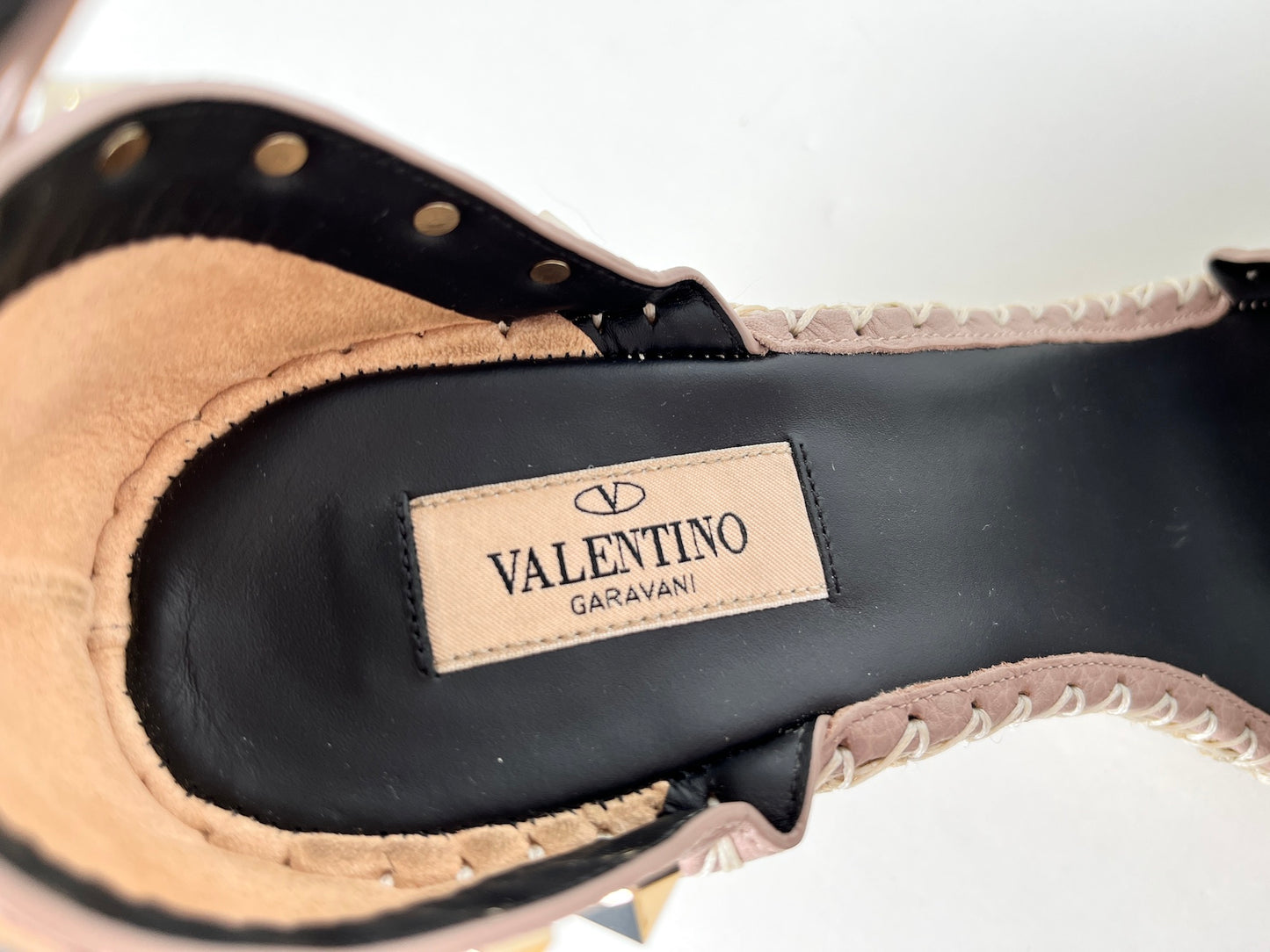 VALENTINO Rockstud Nude Wedge Espadrille Sandals 39 8.5