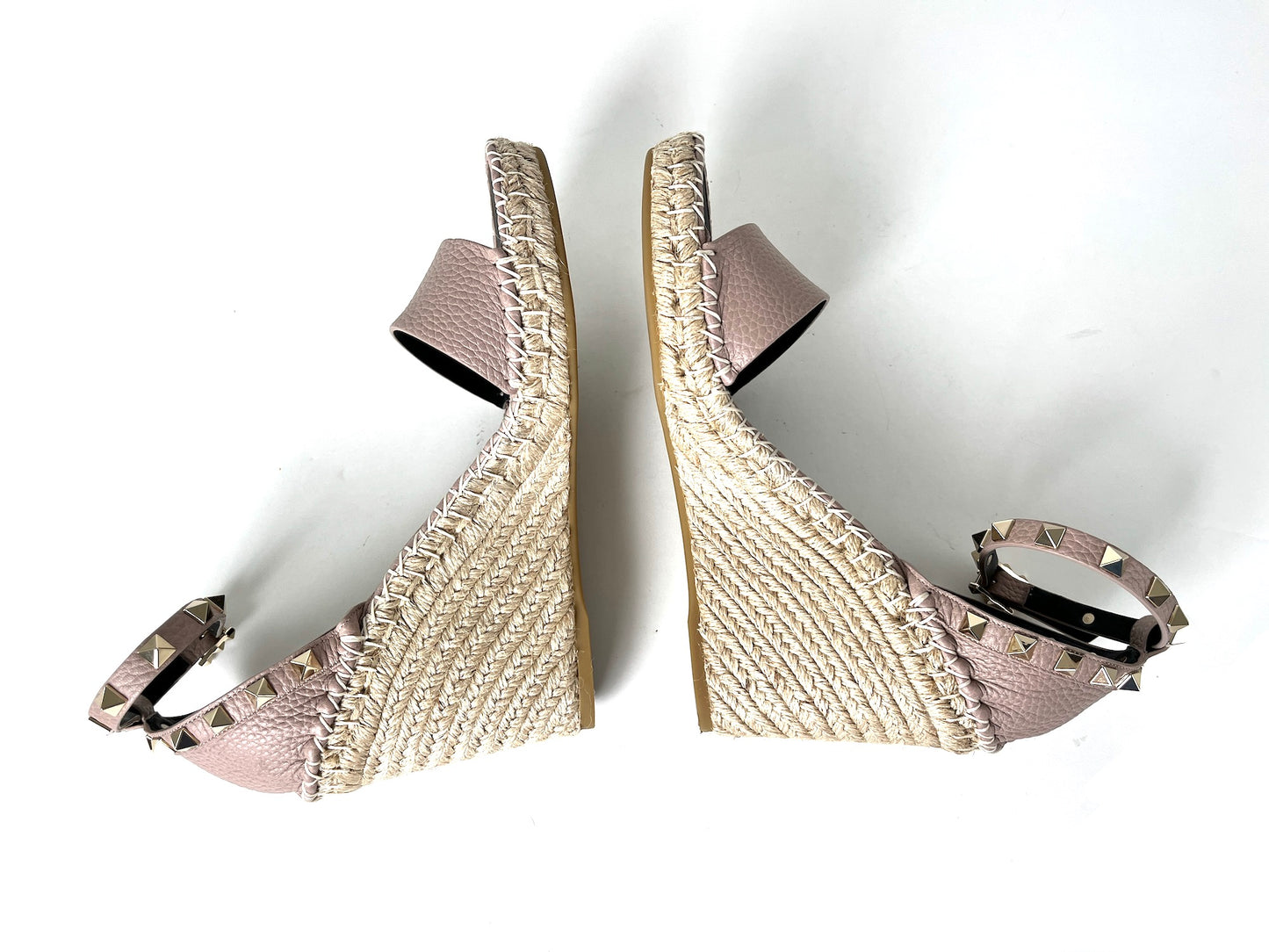 VALENTINO Rockstud Nude Wedge Espadrille Sandals 39 8.5